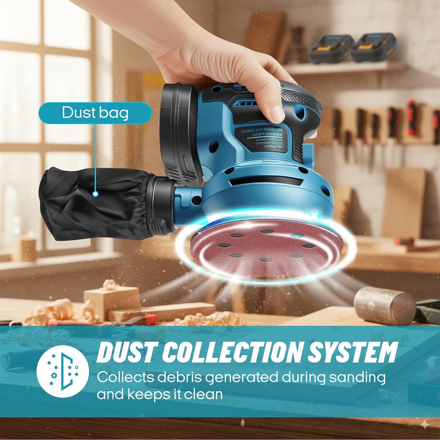 Lijadora Orbital Inalámbrica ZUYIYI 18V con 24 Papeles de Lija