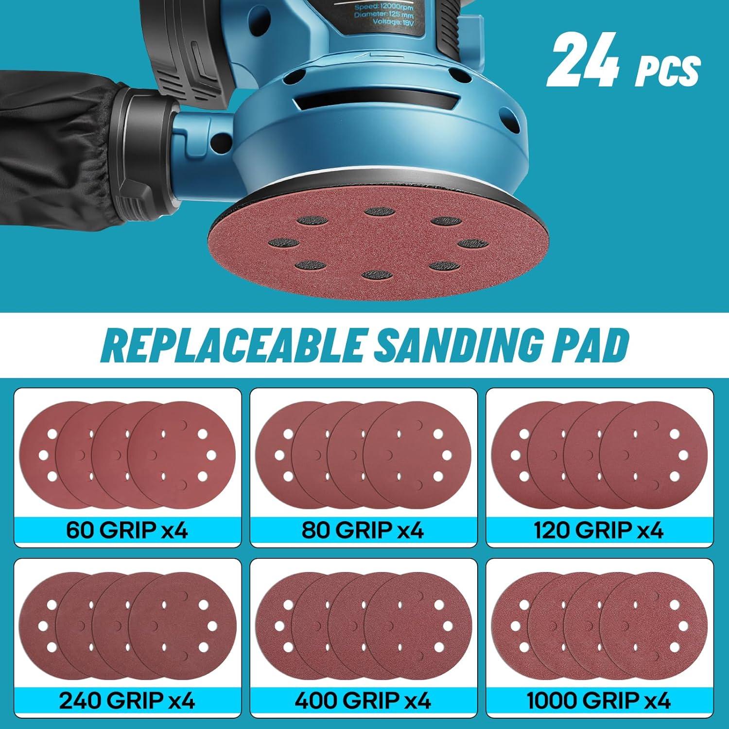 Lijadora Orbital Inalámbrica ZUYIYI 18V con 24 Papeles de Lija