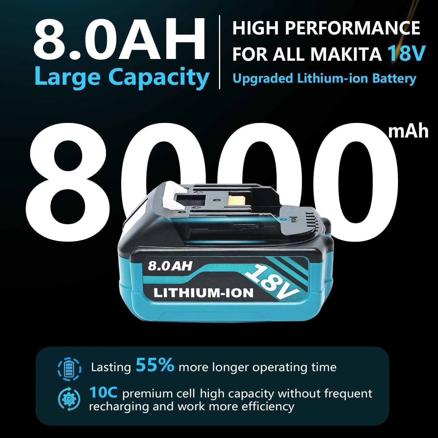 Paquete de 4 Baterías 8000mAh Litio para Makita 18V