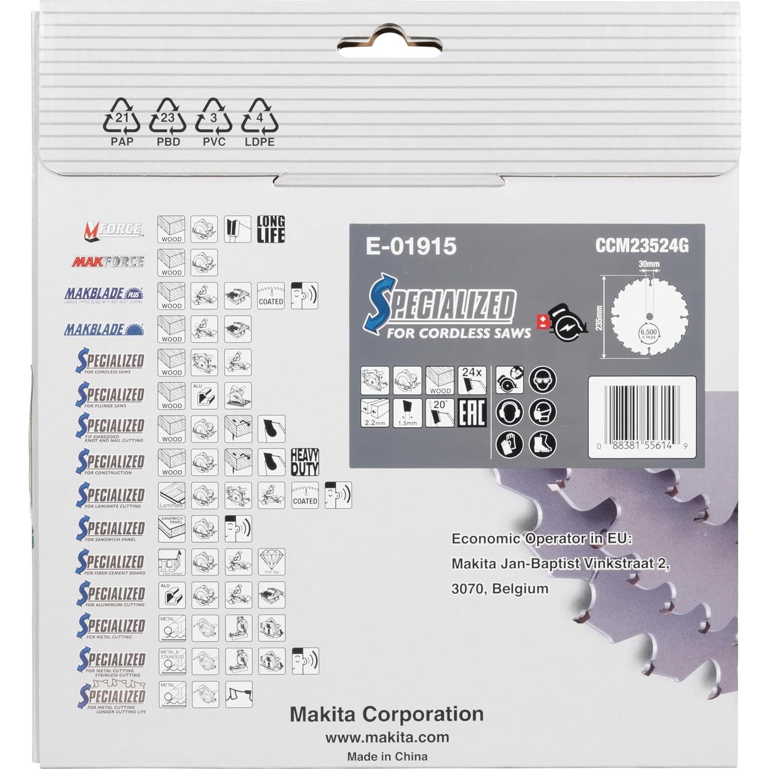 Hoja de sierra circular Makita E-01965 24T 23.5 cm Carburo