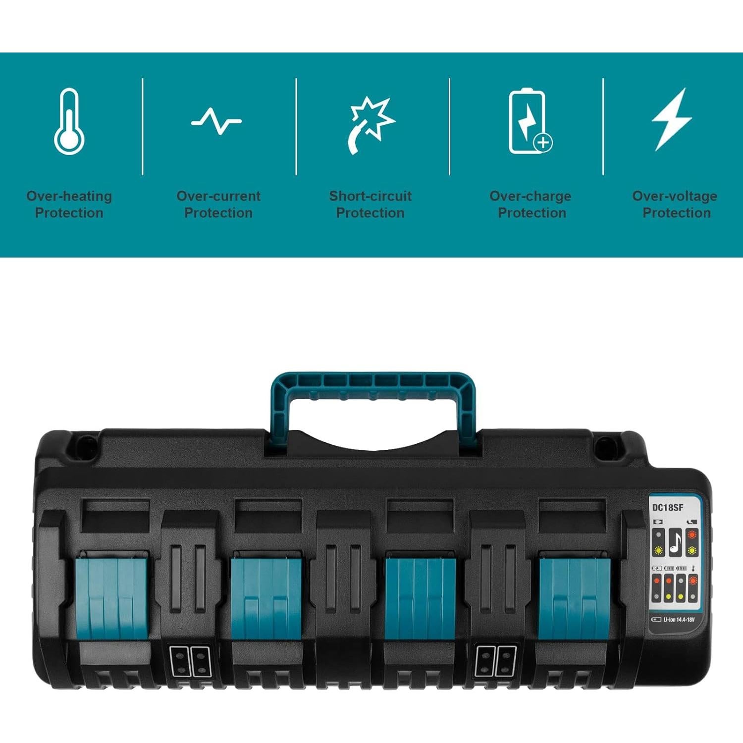 Cargador Rápido 4 Puertos 18V DC18SF Compatible Makita