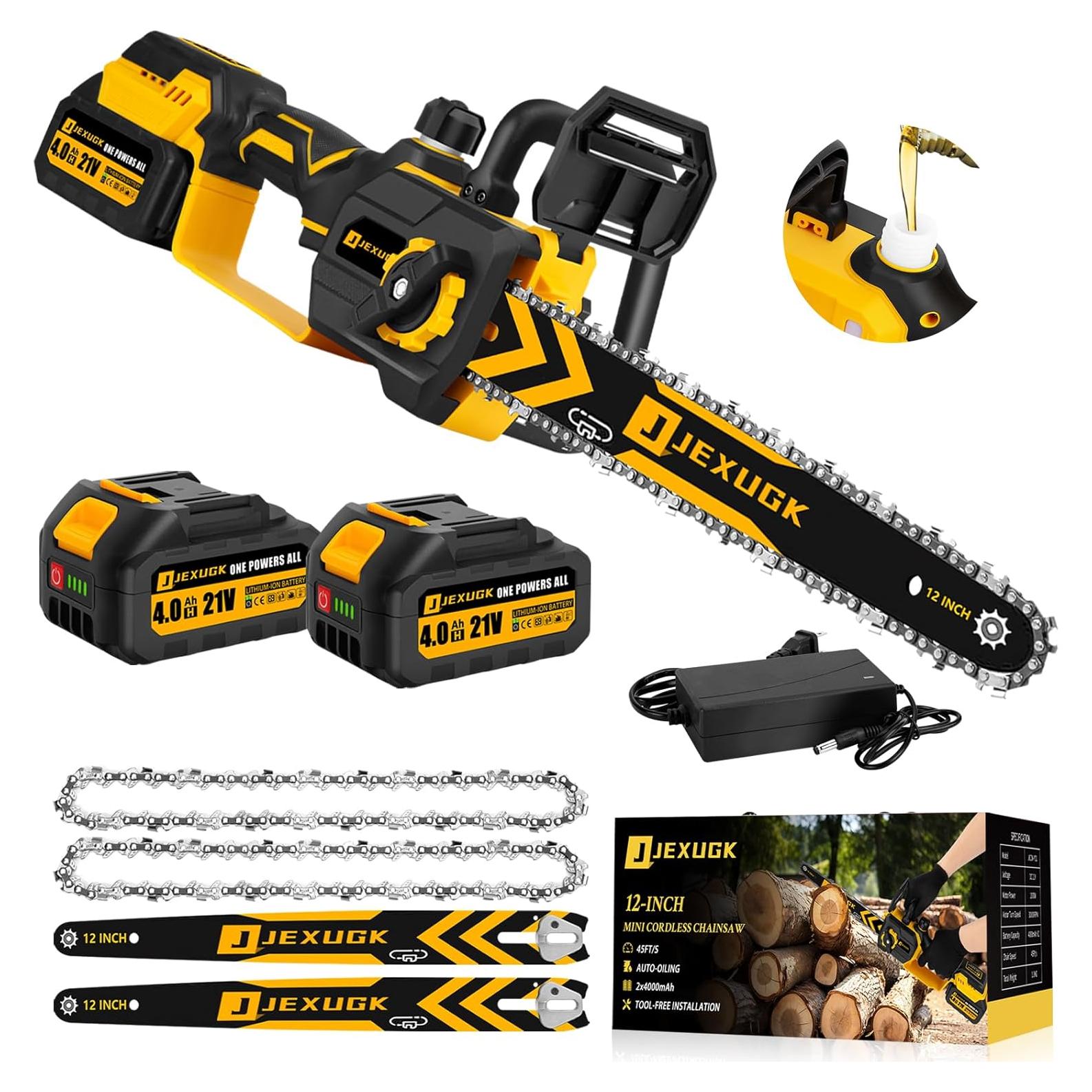 Motosierra inalámbrica JEXUGK 30.48 cm 21V 1000W con 2 baterías