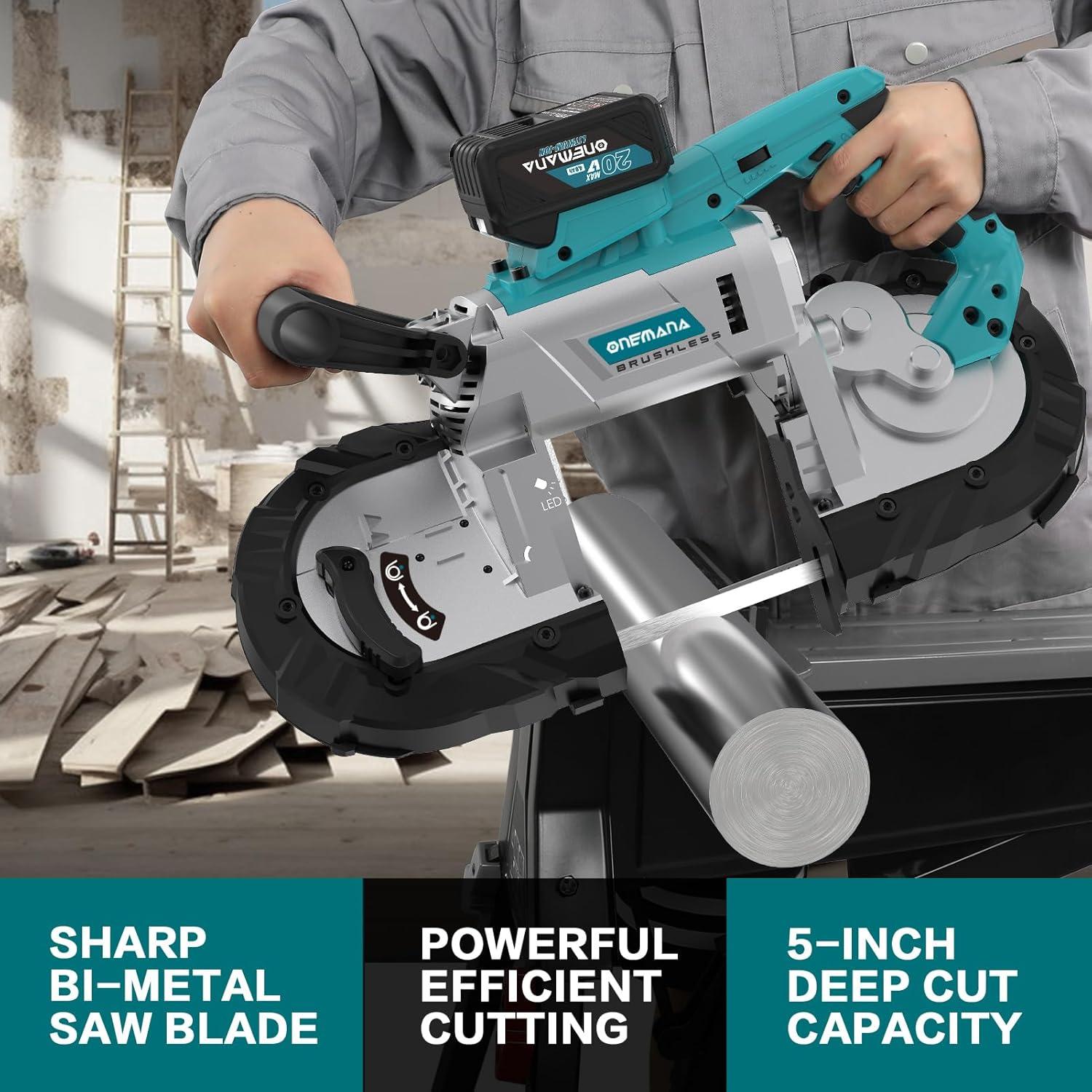 Sierra de Banda Inalámbrica ONEMANA 20V 12.7cm 6 Velocidades