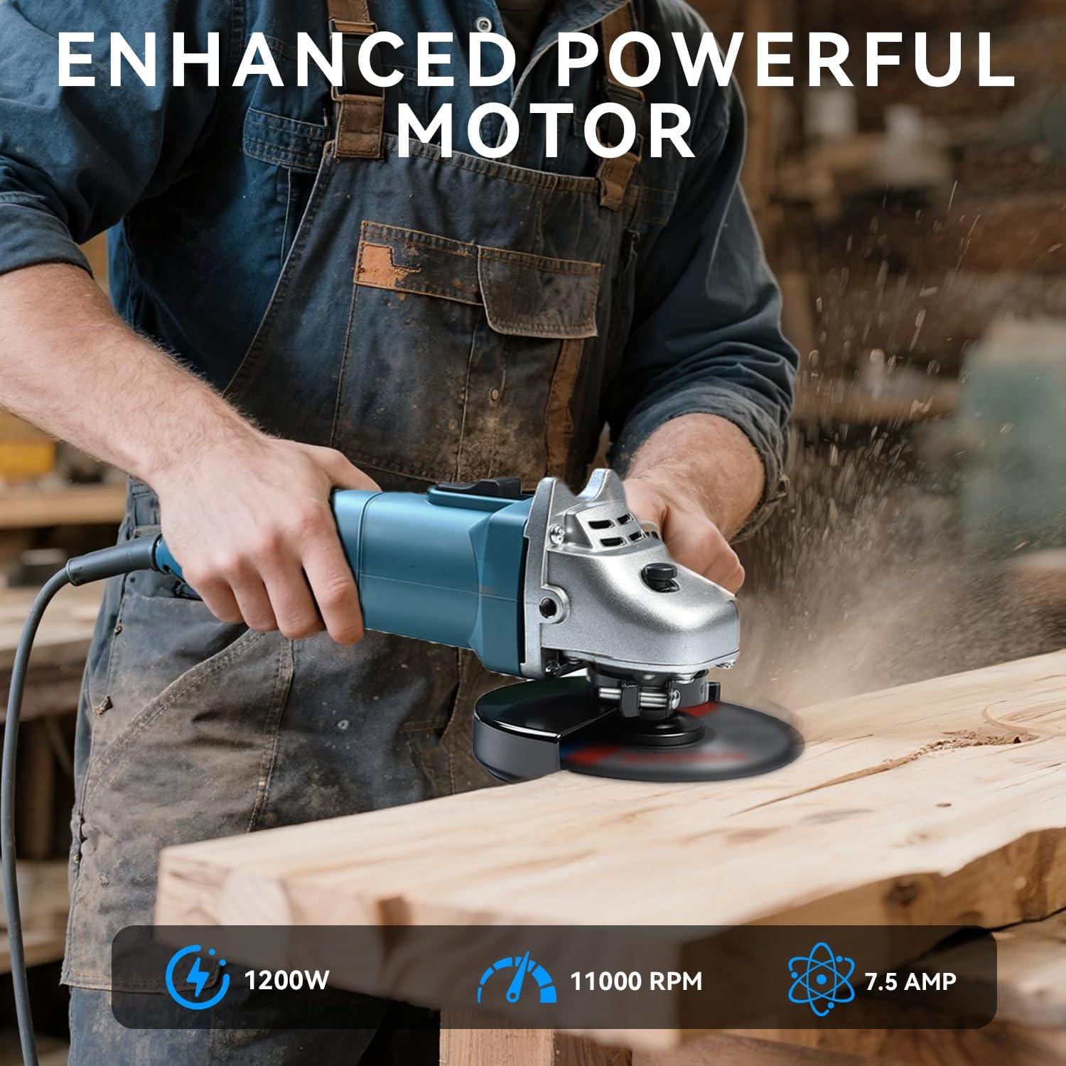 Amoladora Eléctrica MZG 1200W 4.5" 7.5A con Mango Auxiliar