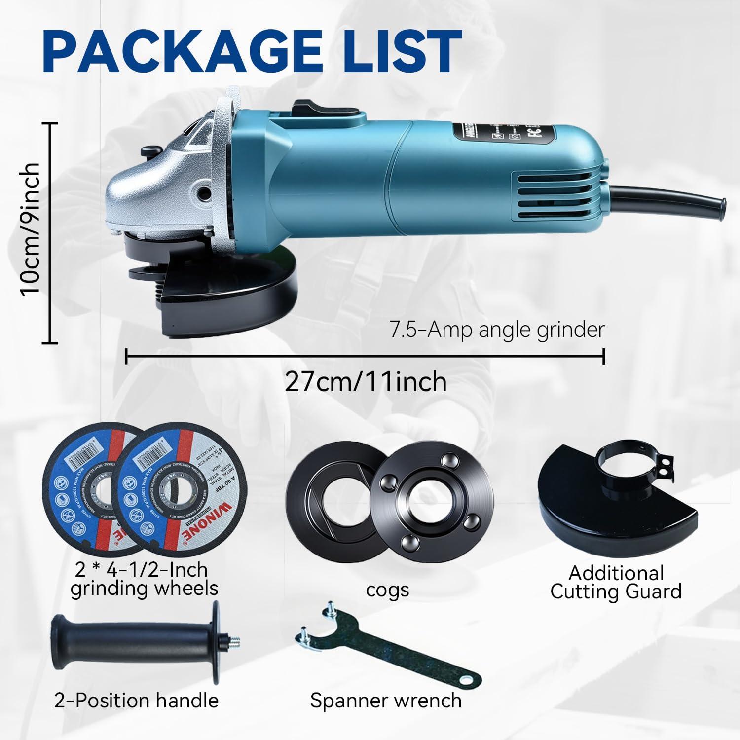 Amoladora Eléctrica MZG 1200W 4.5" 7.5A con Mango Auxiliar