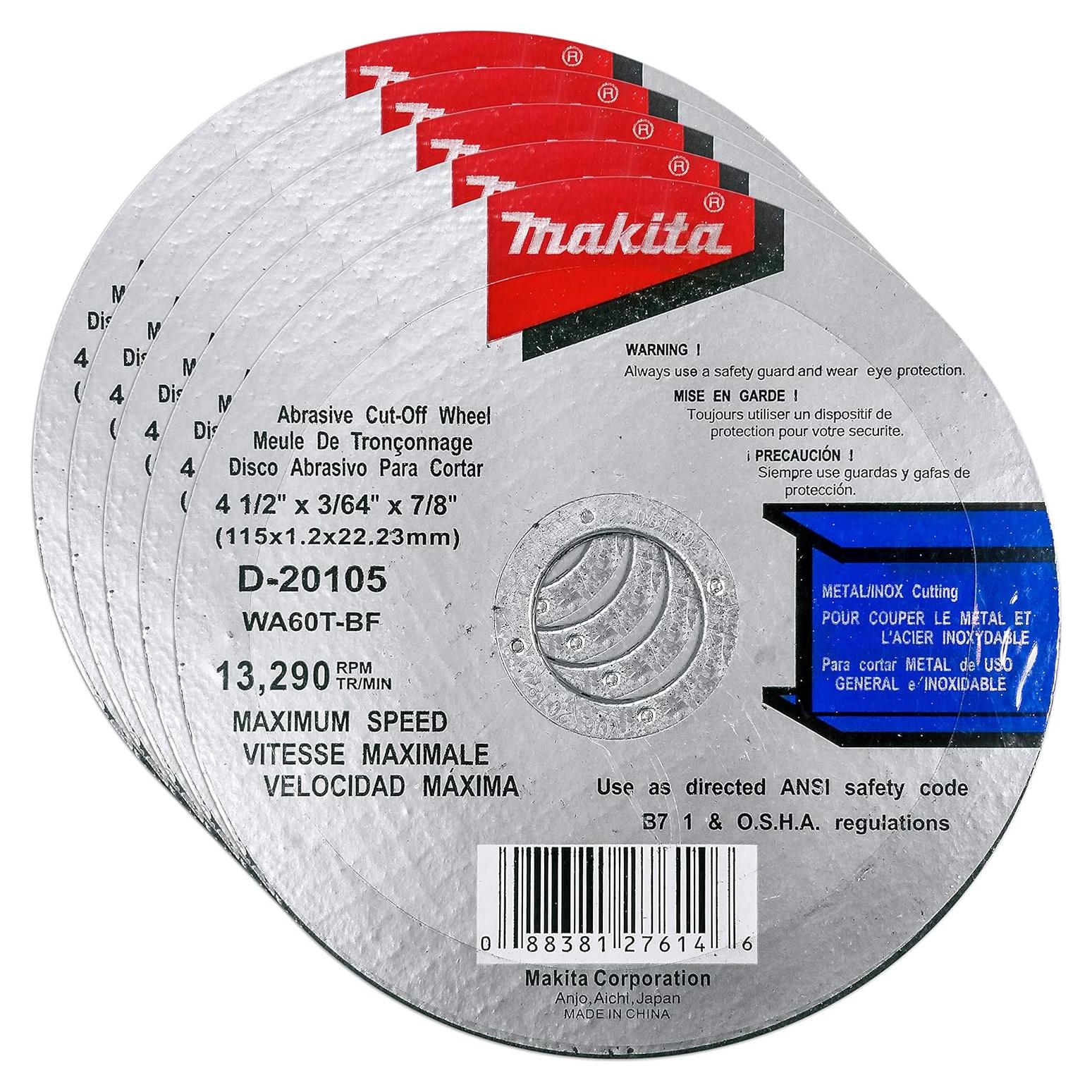Discos de Corte Makita 4.5" Pack 5 para Metal y Acero Inoxidable