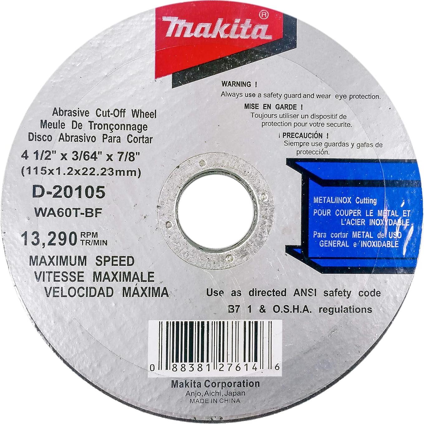 Discos de Corte Makita 4.5" Pack 5 para Metal y Acero Inoxidable