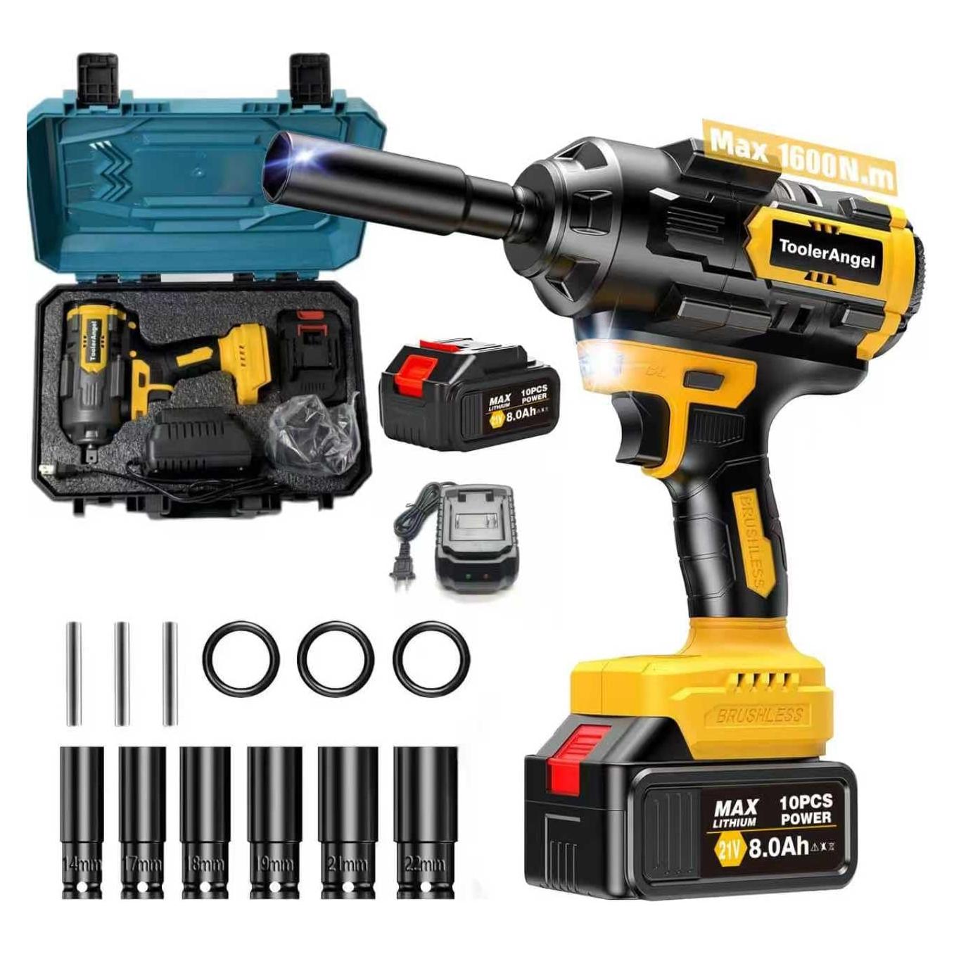 Llave de impacto inalámbrica ToolerAngel 1600Nm 1/2" 8Ah