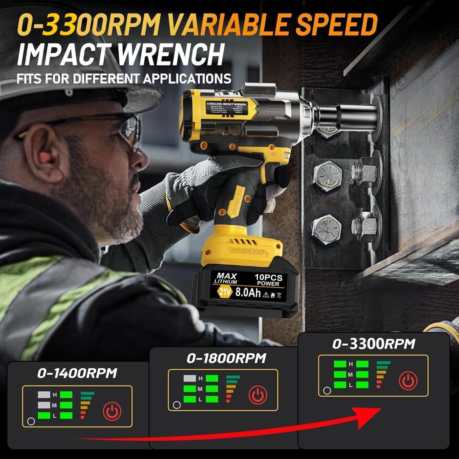 Llave de impacto inalámbrica ToolerAngel 1600Nm 1/2" 8Ah