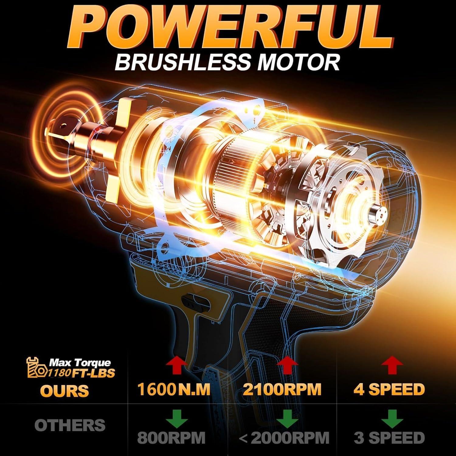 Llave de impacto inalámbrica ToolerAngel 1600Nm 1/2" 8Ah