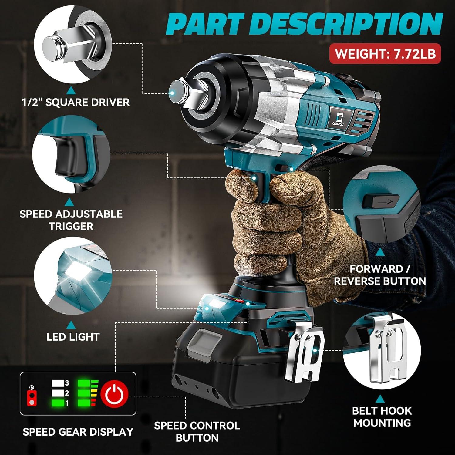 Llave de impacto inalámbrica 1/2" Makita 1700FT-LBS 3.45kg