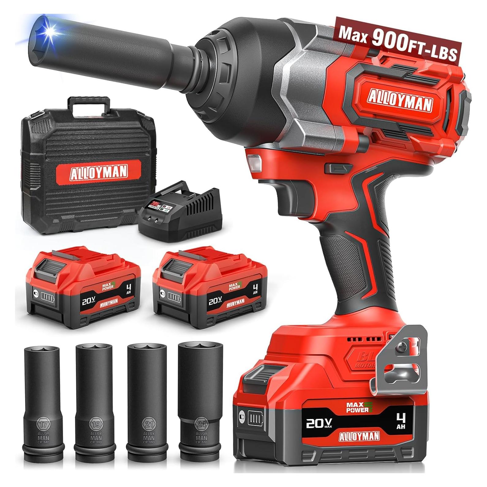 Llave de Impacto Inalámbrica Alloyman 20V 1200N.m 2 Baterías