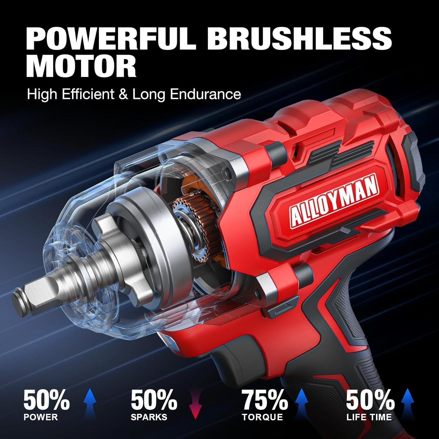 Llave de Impacto Inalámbrica Alloyman 20V 1200N.m 2 Baterías