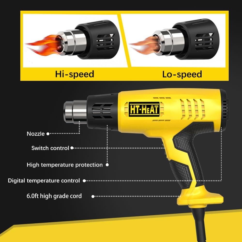 Pistola de Calor Digital LCD HT-AC001D 1550W 5 Modos Ajustables