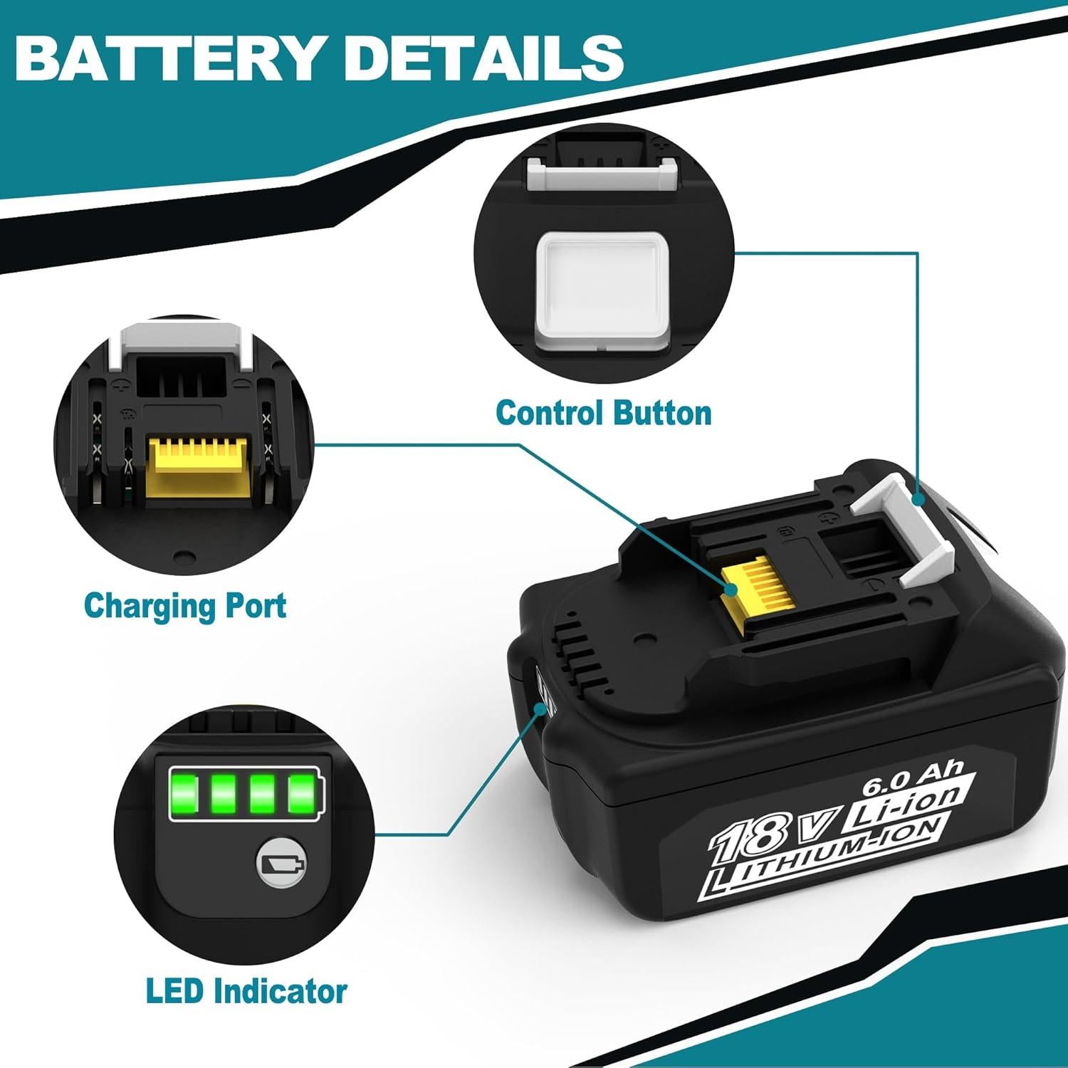 Batería de Reemplazo 6000mAh 18V CHAUNVEN para Makita