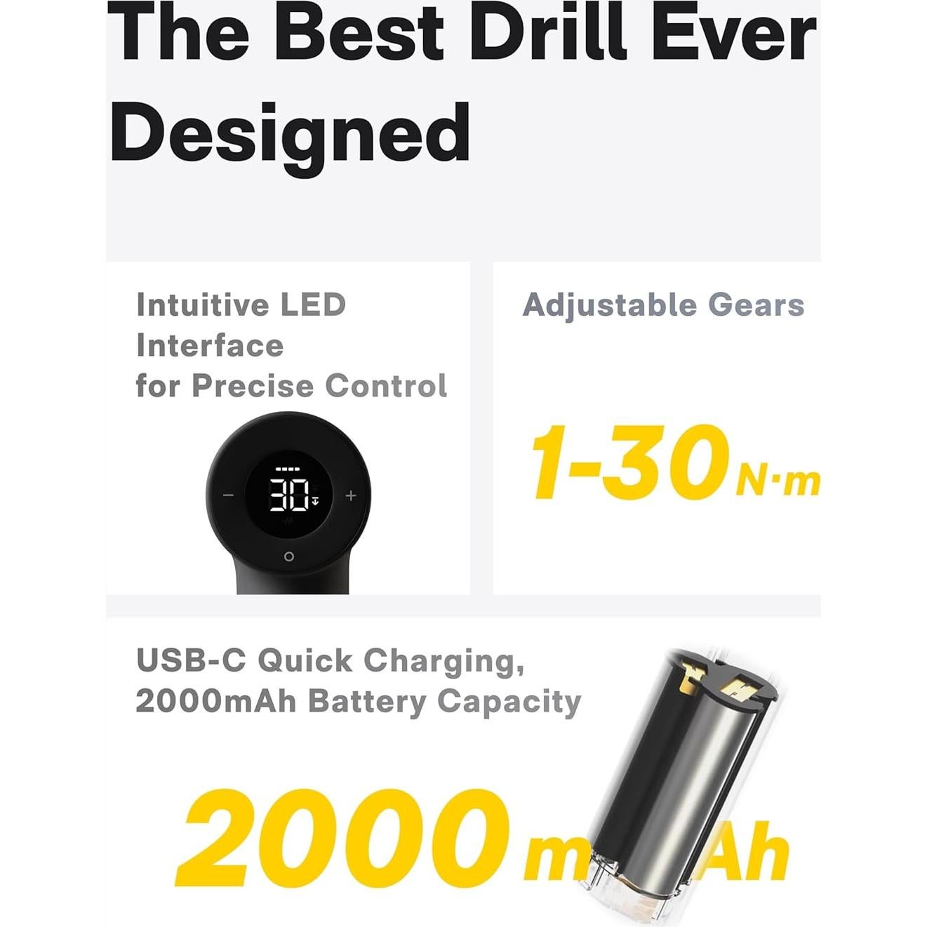 Juego de Taladro Sin Cable HOTO 12V con 40 Piezas y Pantalla LED