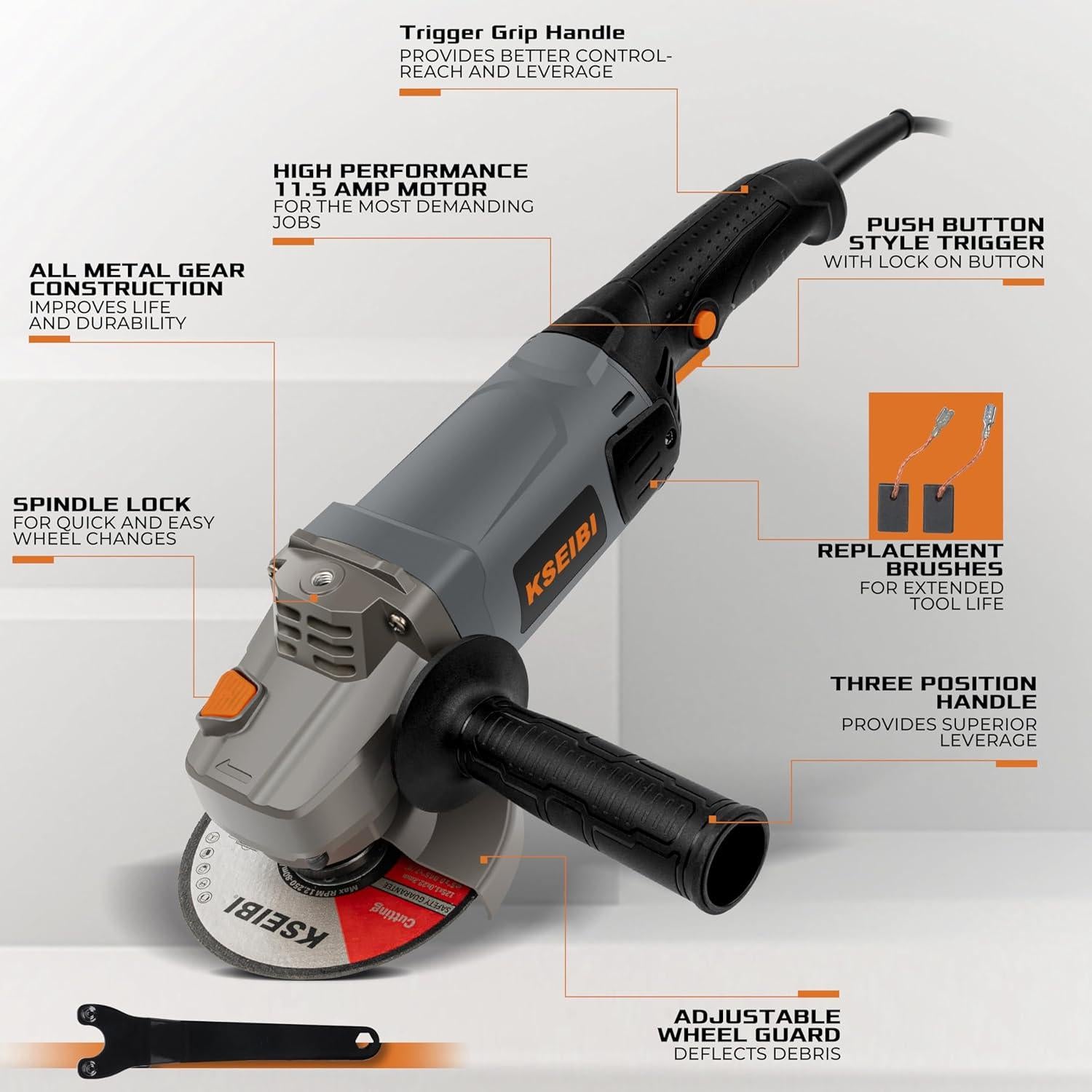 Esmeriladora de Ángulo KSEIBI 1400W 5" con Rueda de Diamante