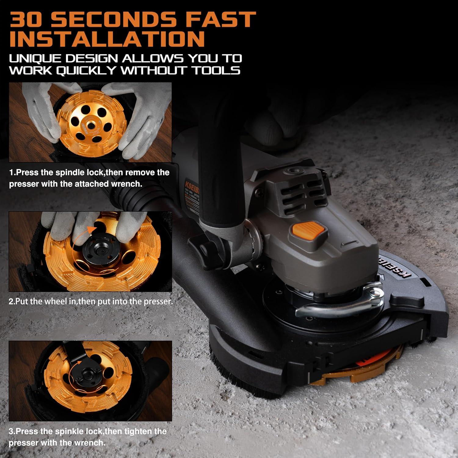 Esmeriladora de Ángulo KSEIBI 1400W 5" con Rueda de Diamante