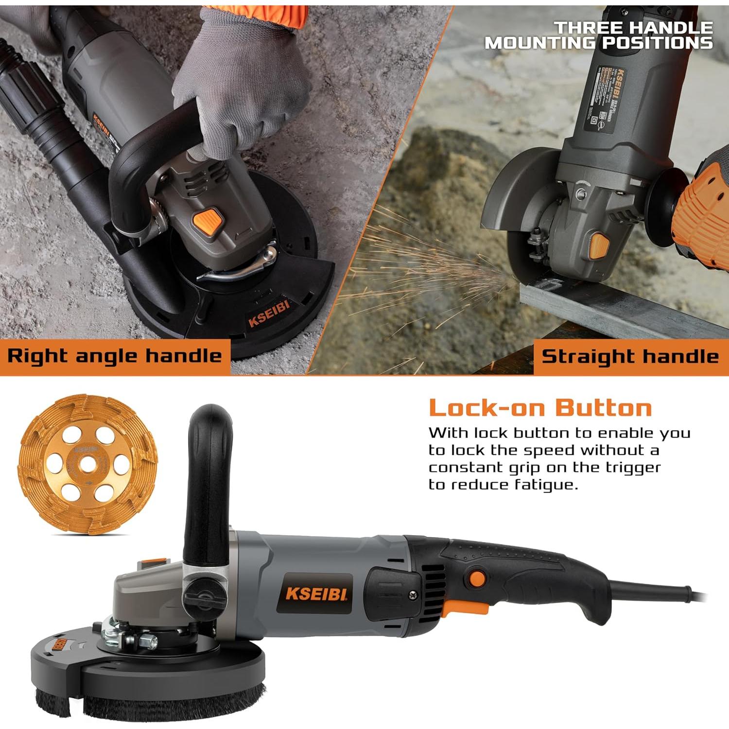 Esmeriladora de Ángulo KSEIBI 1400W 5" con Rueda de Diamante