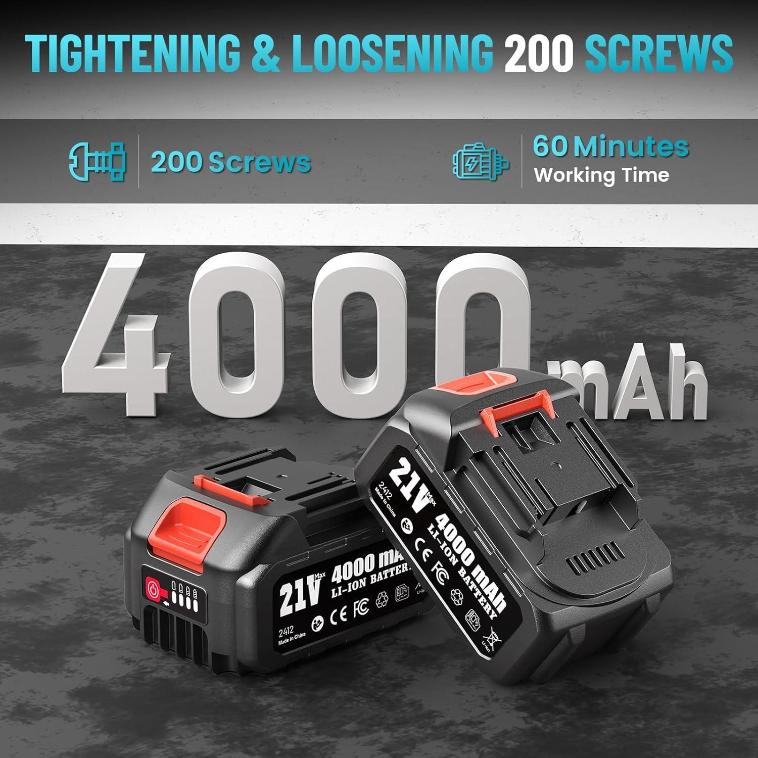 Llave de impacto inalámbrica Seesii 21V 1200Nm 2900IPM con 4 sockets