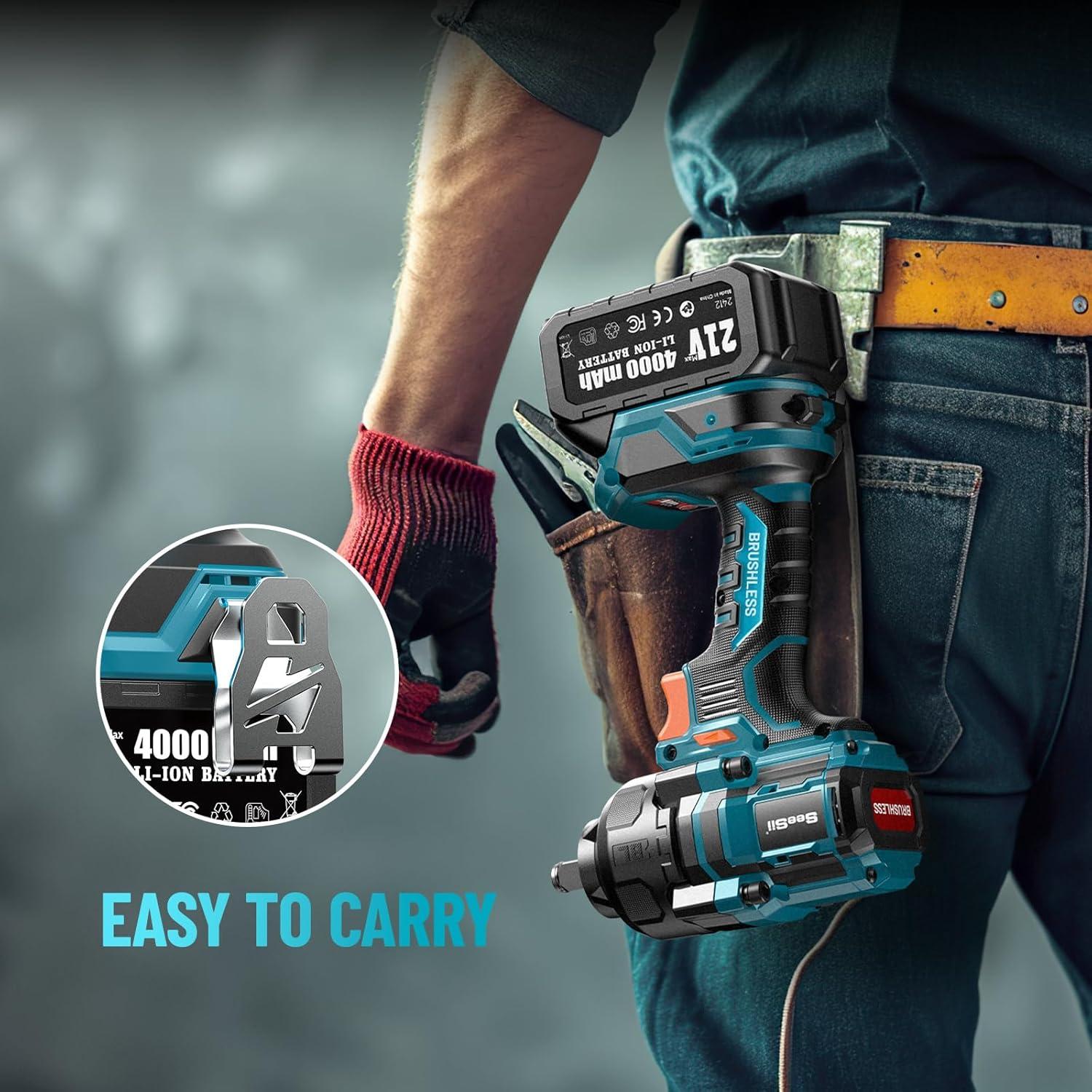 Llave de impacto inalámbrica Seesii 21V 1200Nm 2900IPM con 4 sockets