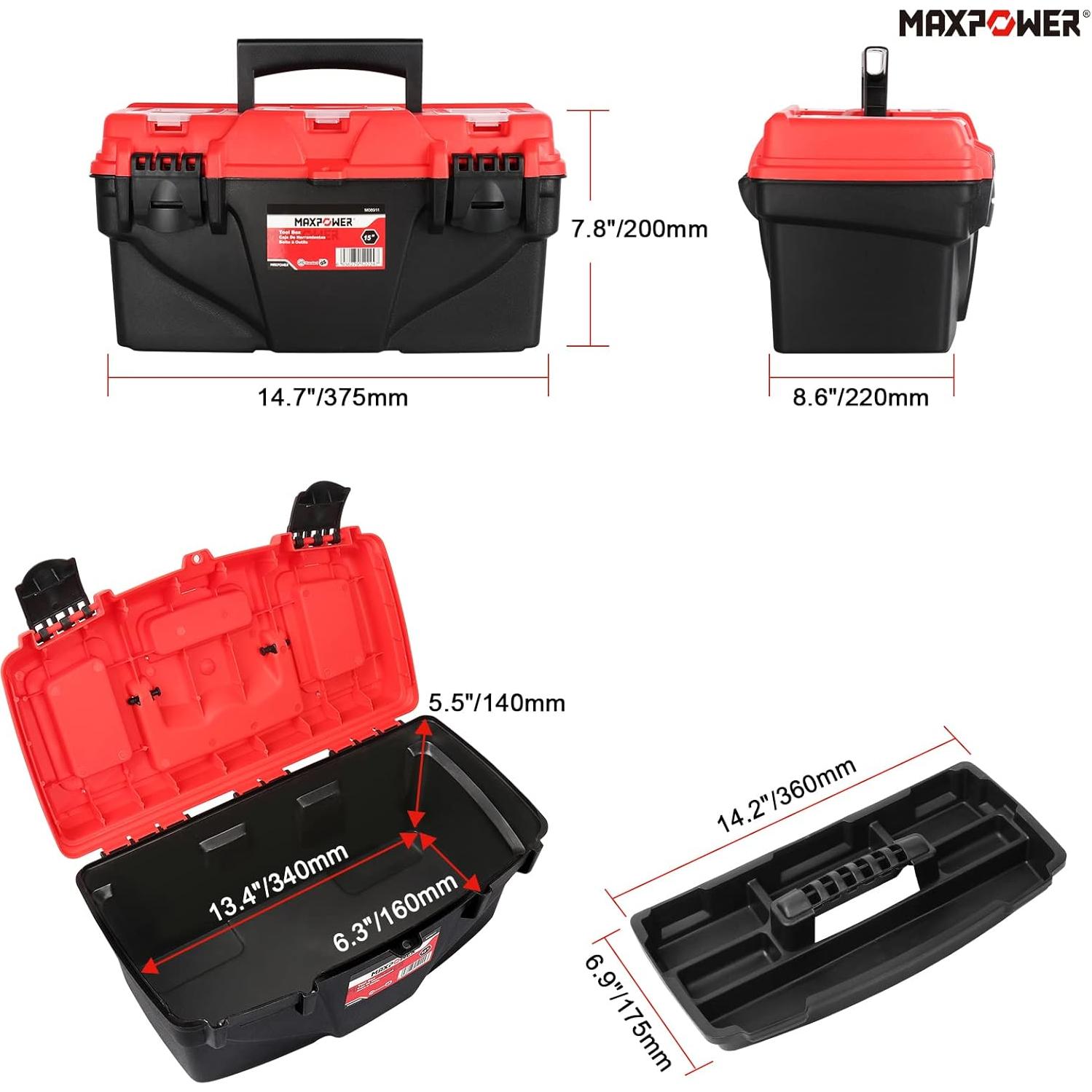 Caja de Herramientas MAXPOWER 15" Plástico con Bandeja Extraíble