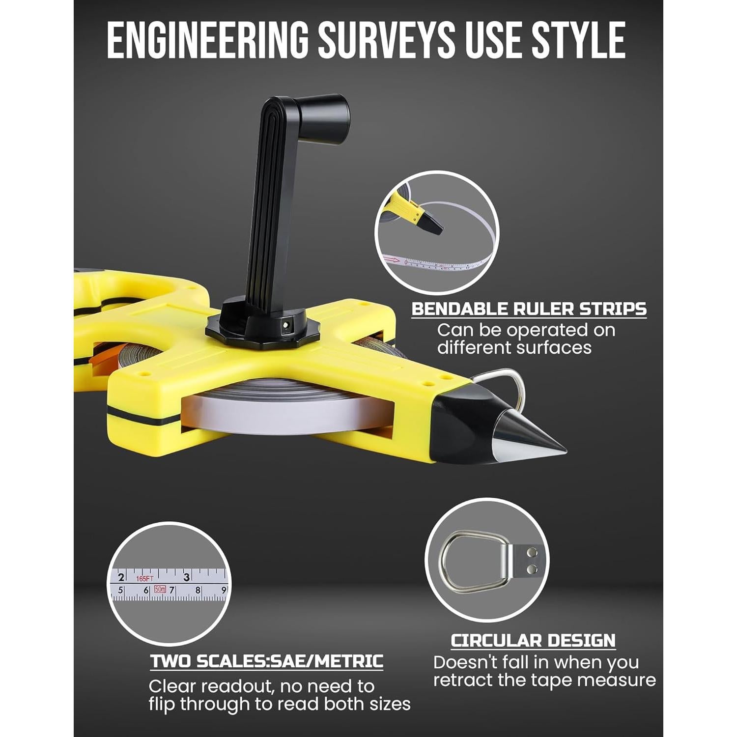 Cinta Métrica Lichamp 50M de Acero Reforzado para Ingenieros