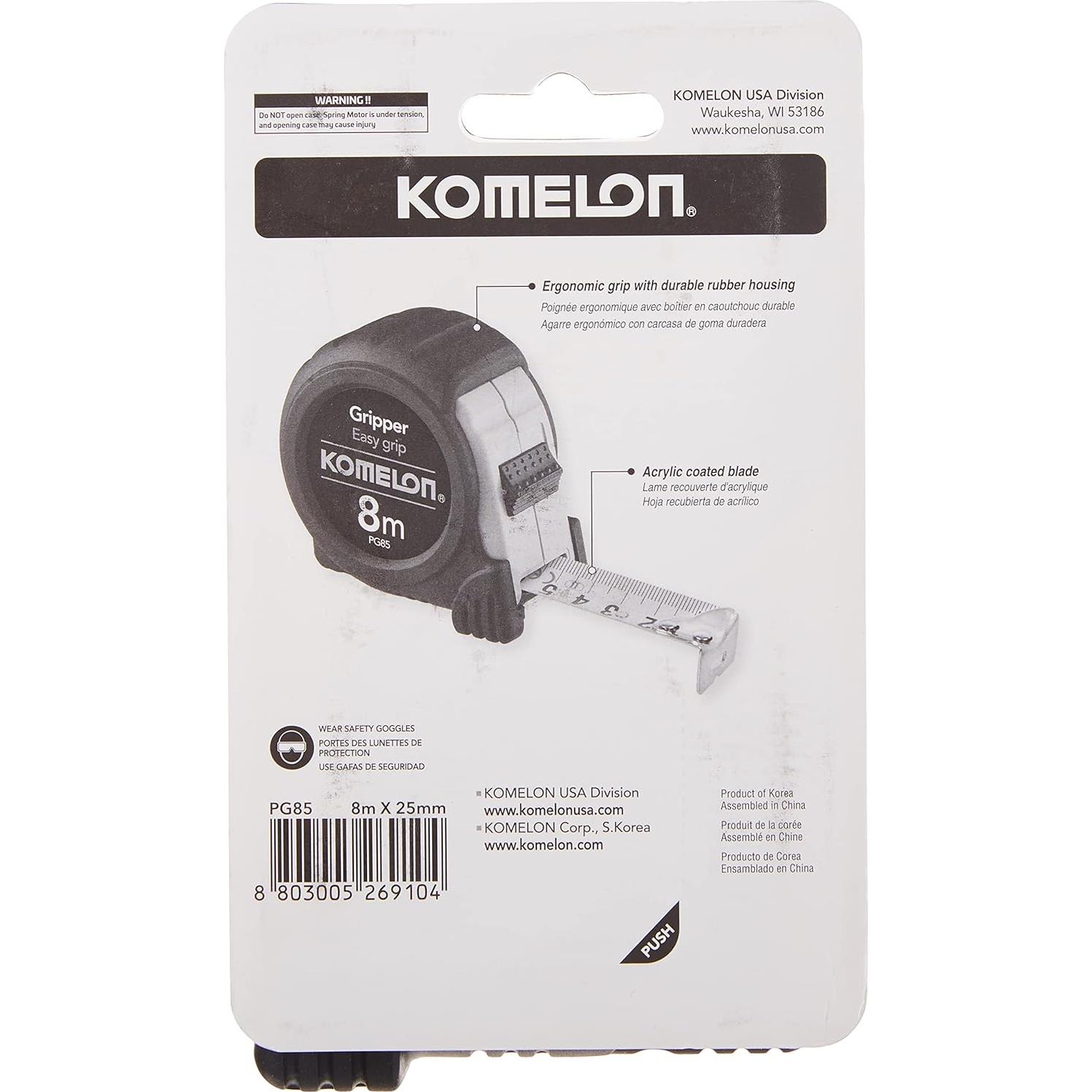 Cinta Métrica Komelon PG85 8m x 25mm con Agarre Ergonómico