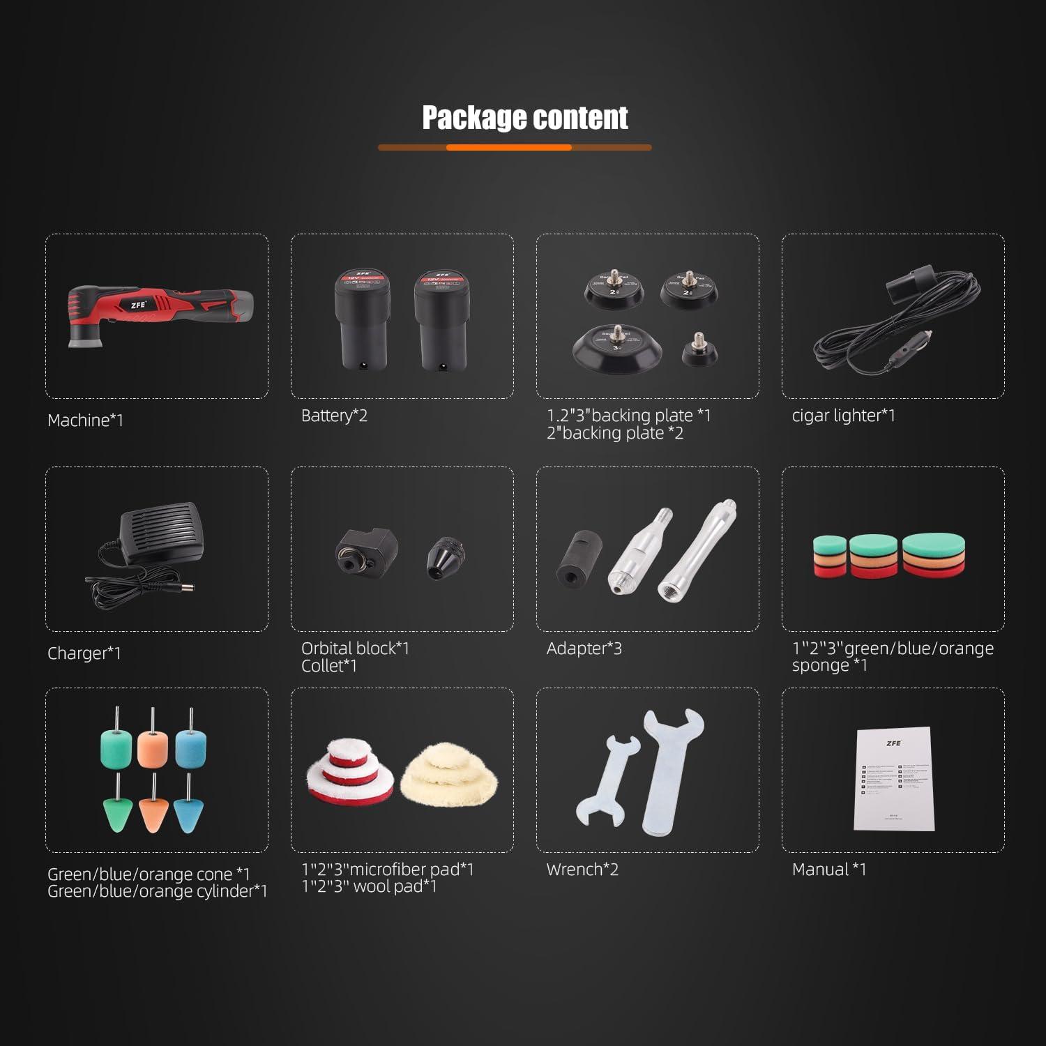 Mini Pulidora Orbital ZFE CP56SET 12V Velocidad Variable