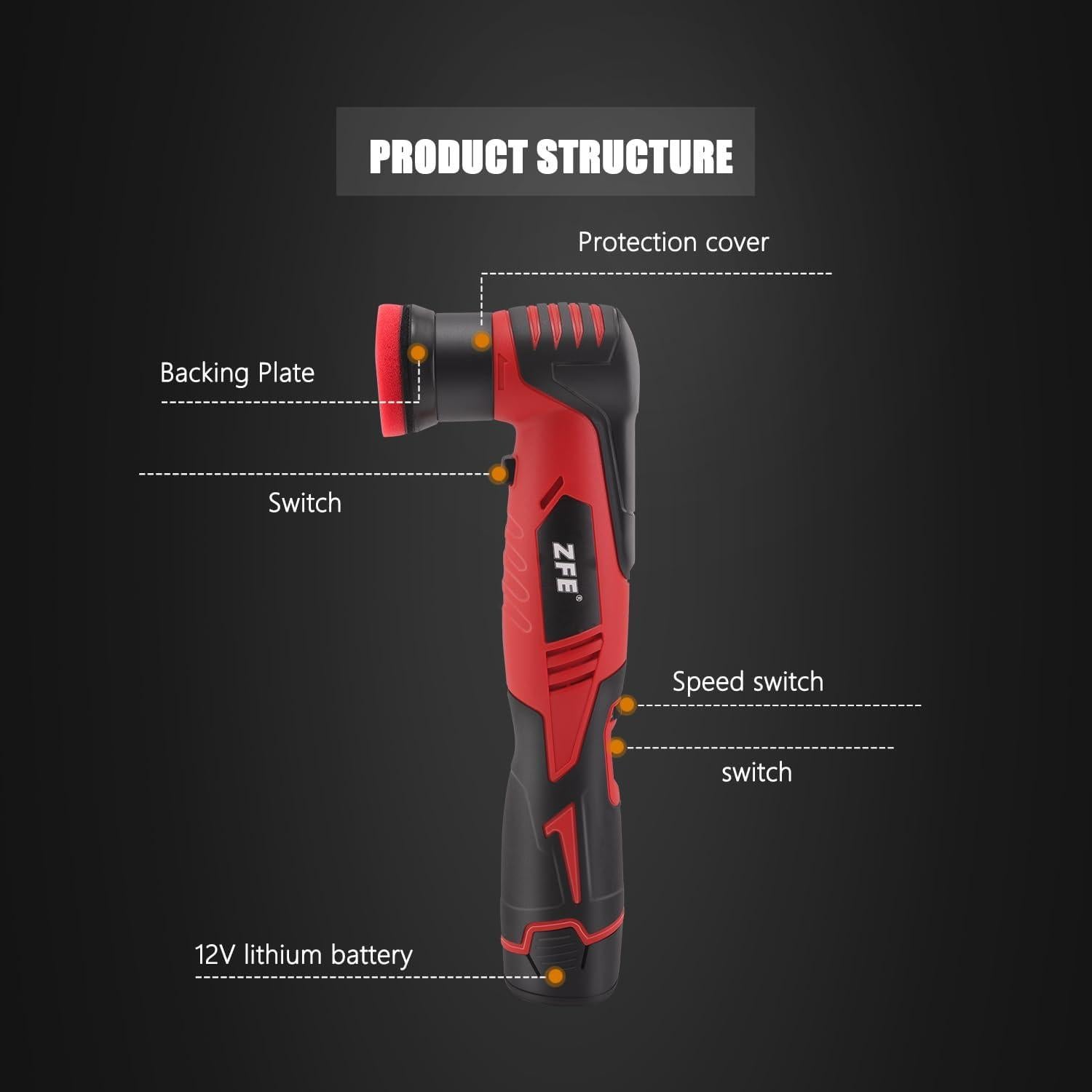 Mini Pulidora Orbital ZFE CP56SET 12V Velocidad Variable
