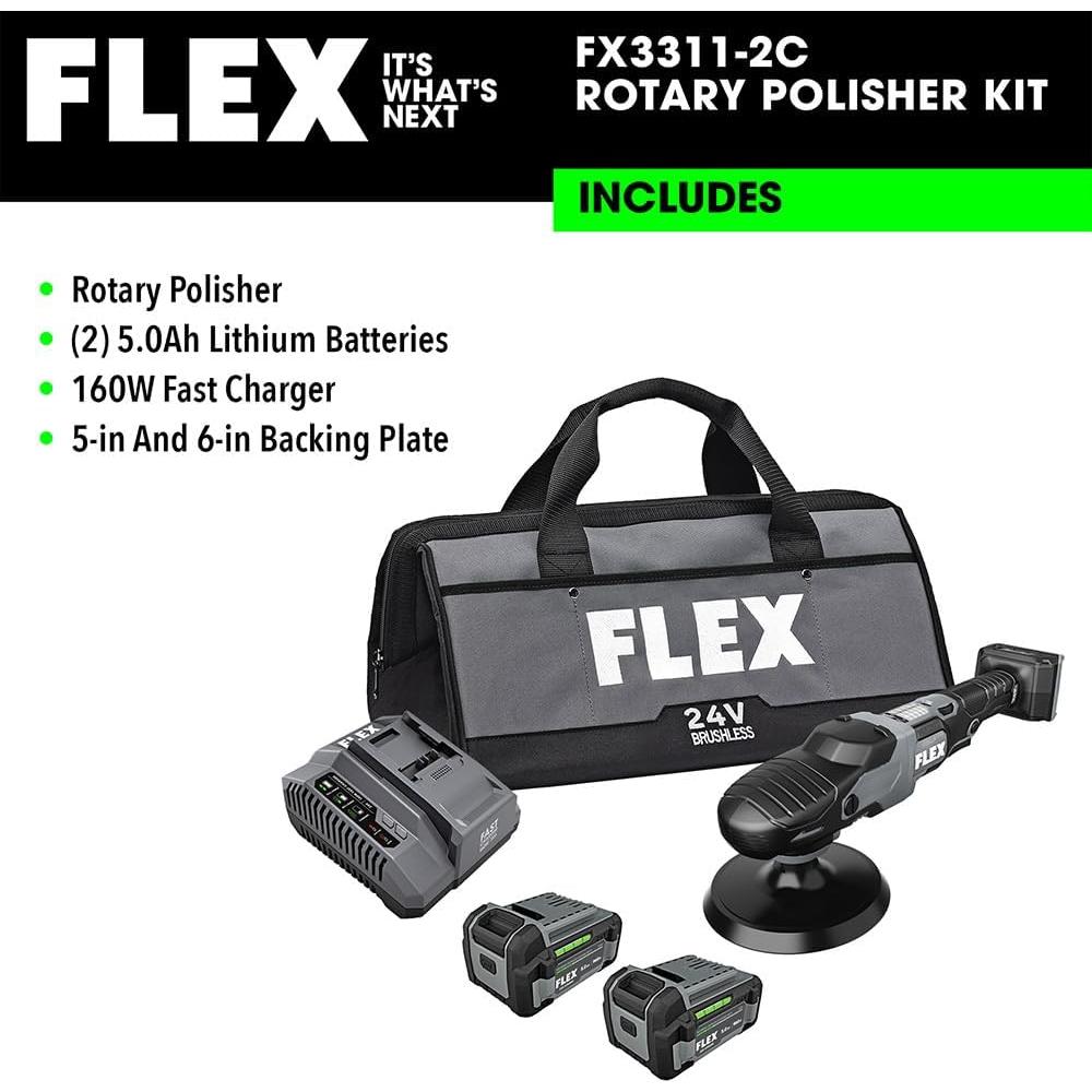 Pulidora Rotativa Inalámbrica FLEX 24V Kit con 2 Baterías 5.0Ah