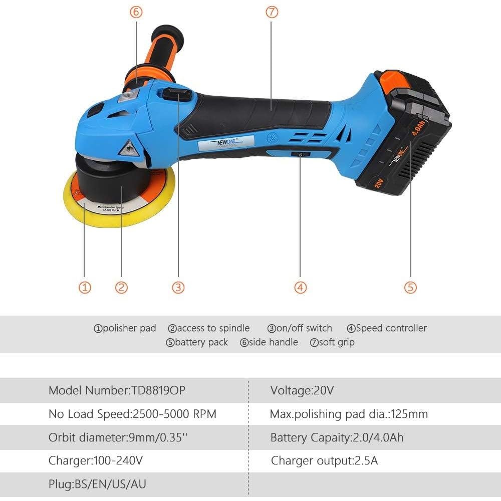Pulidora Orbital Inalámbrica NEWONE 20V 5" 6 Velocidades