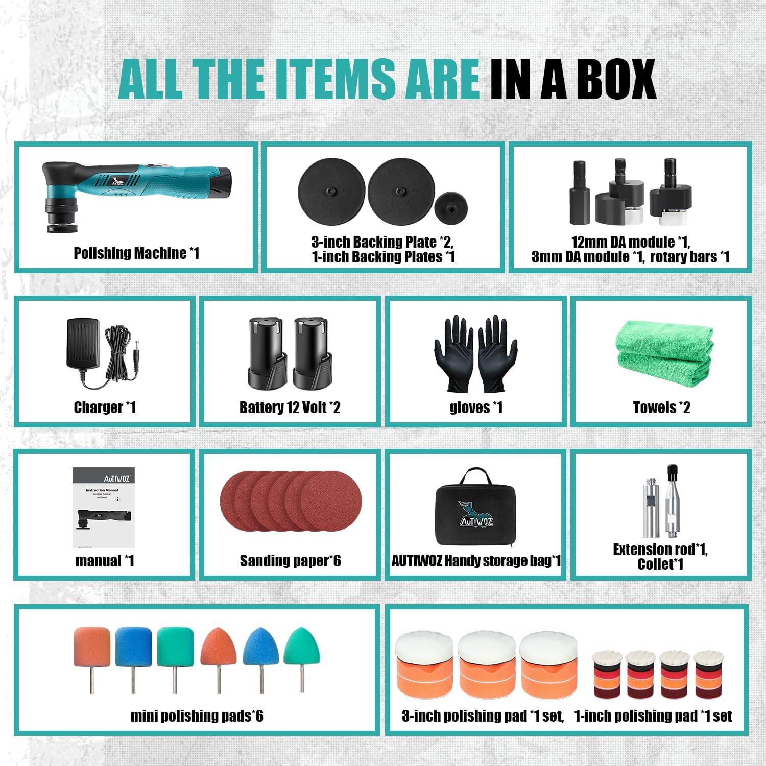 Pulidor Mini Inalámbrico AUTIWOZ KIT 2 12V 6 Velocidades