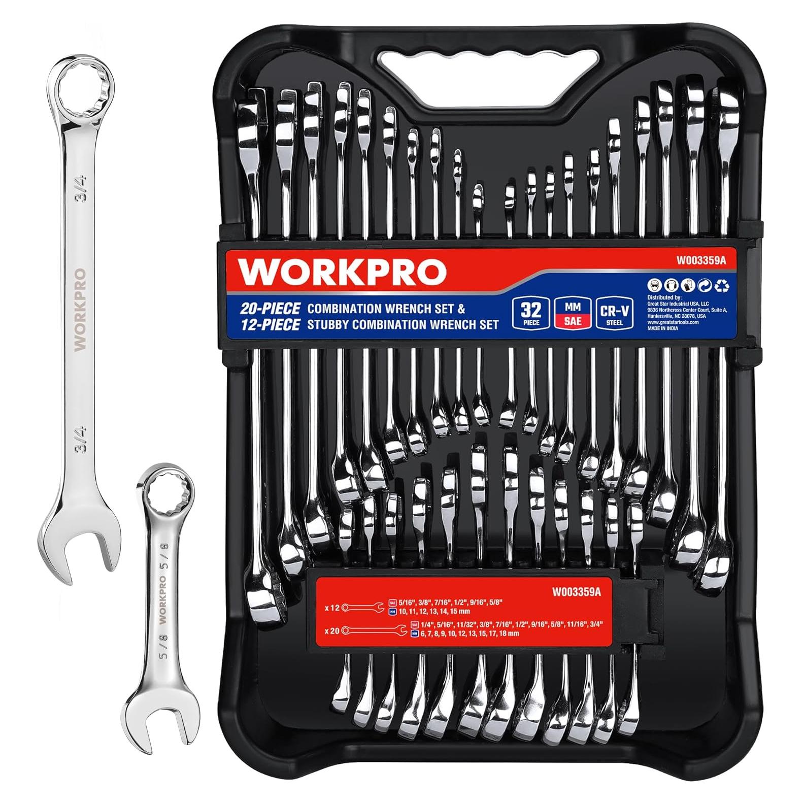 Juego de Llaves Combinadas WORKPRO 32 Piezas Acero Cr-V
