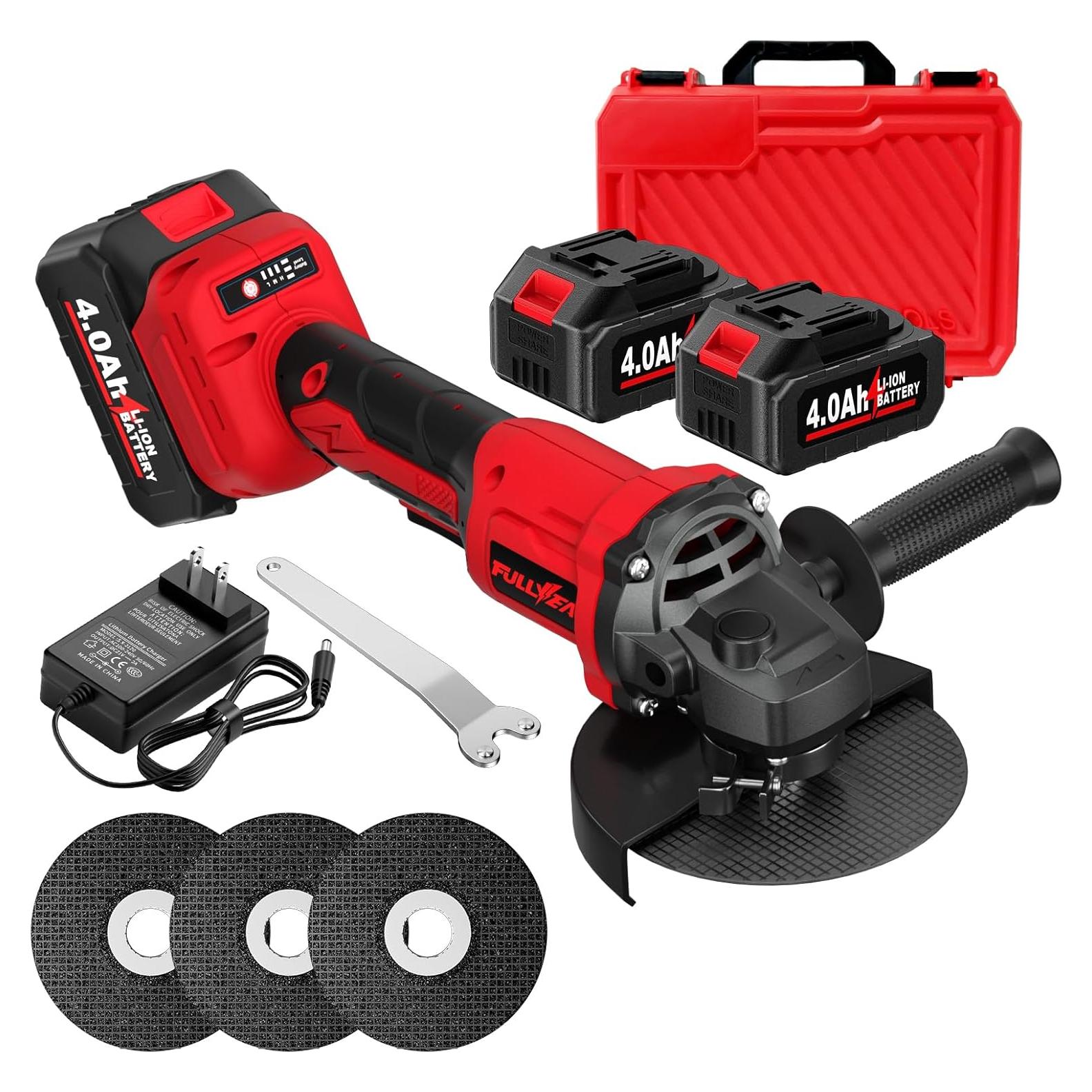 Amoladora Angular Inalámbrica FULLYEA 4-1/2" 12000 RPM con 2 Baterías