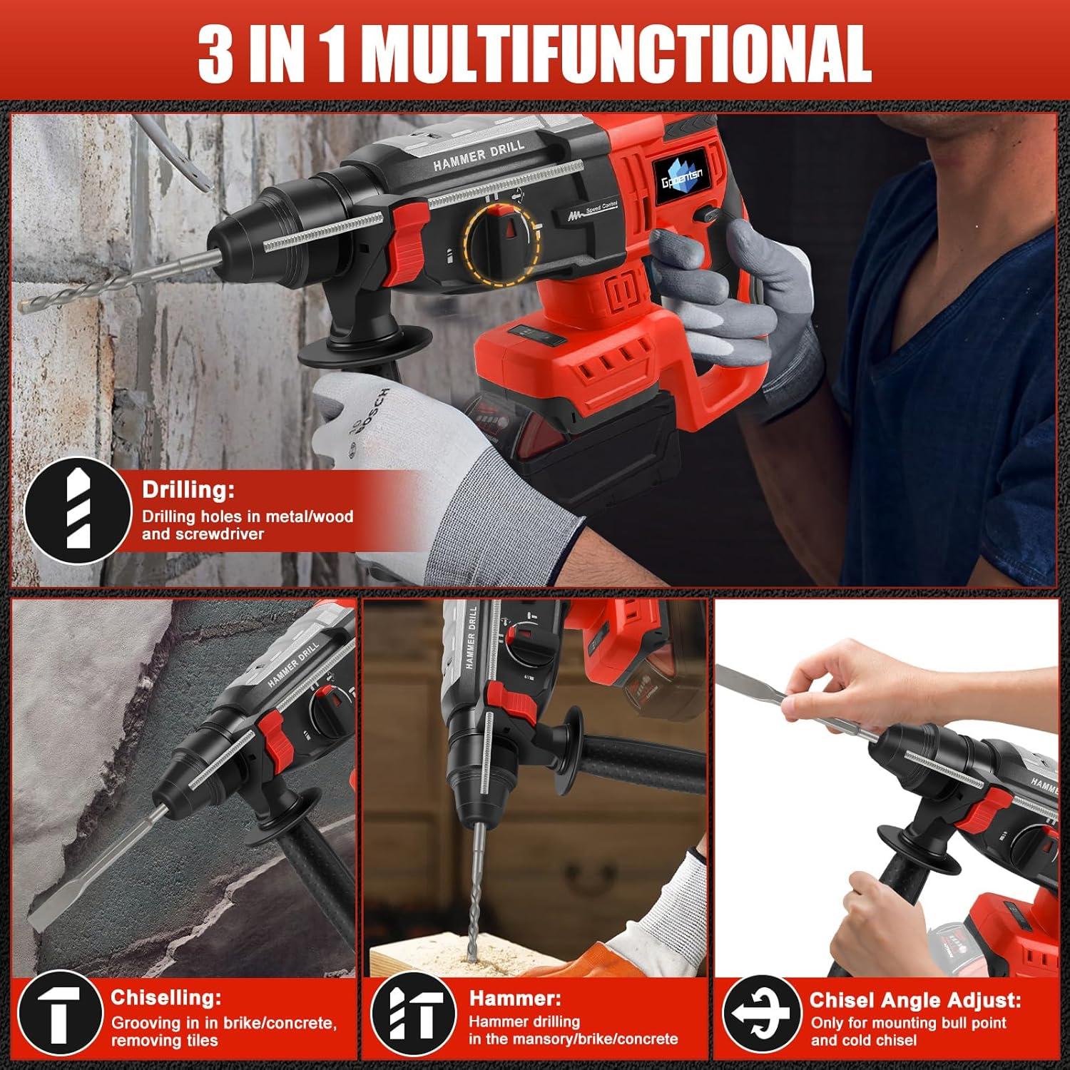 Martillo Perforador Inalámbrico GPAENTSEN M18 2.6J SDS-Plus 4 Modos