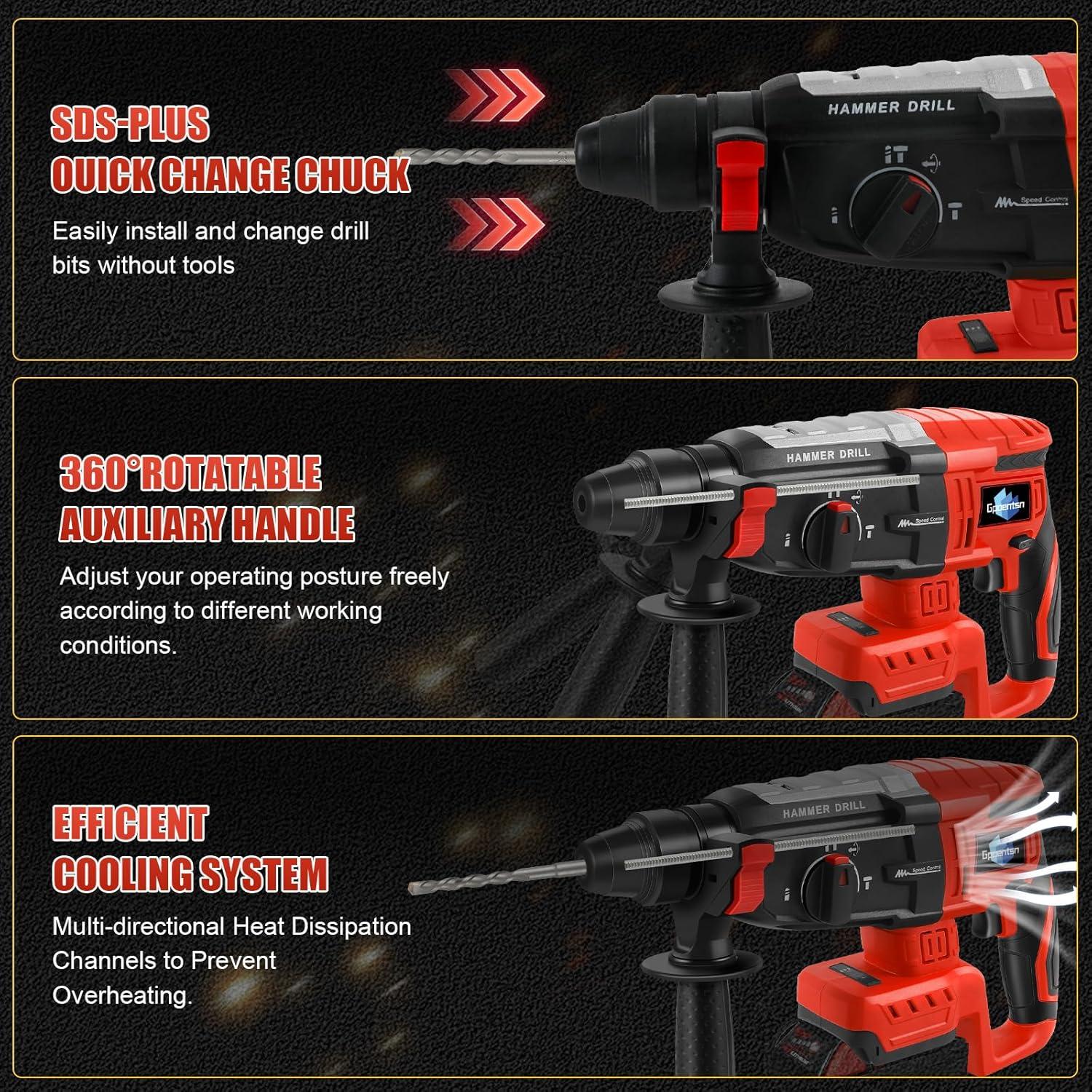 Martillo Perforador Inalámbrico GPAENTSEN M18 2.6J SDS-Plus 4 Modos