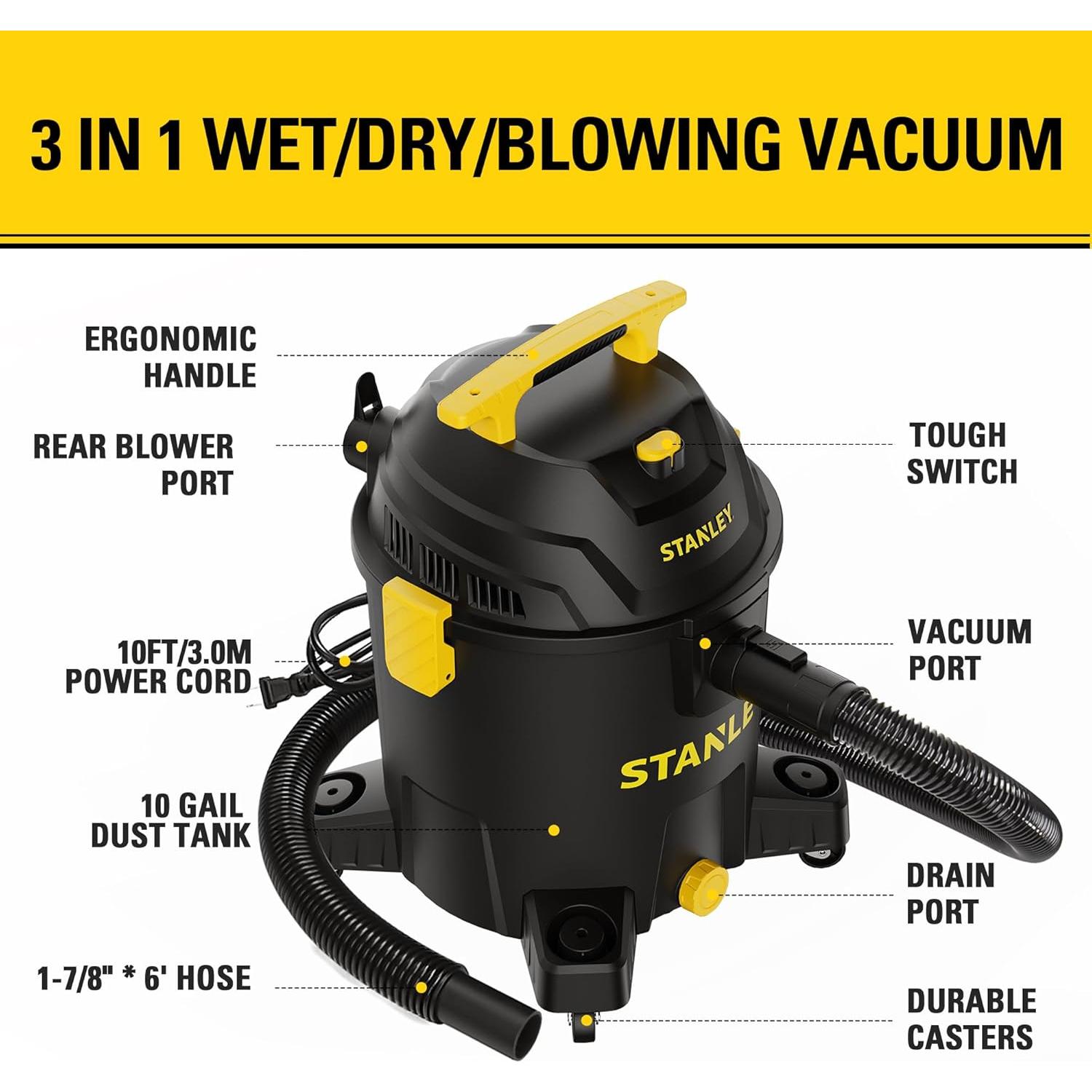 Aspiradora Húmeda y Seca STANLEY SL18701P-10A 10 Galones 6 HP