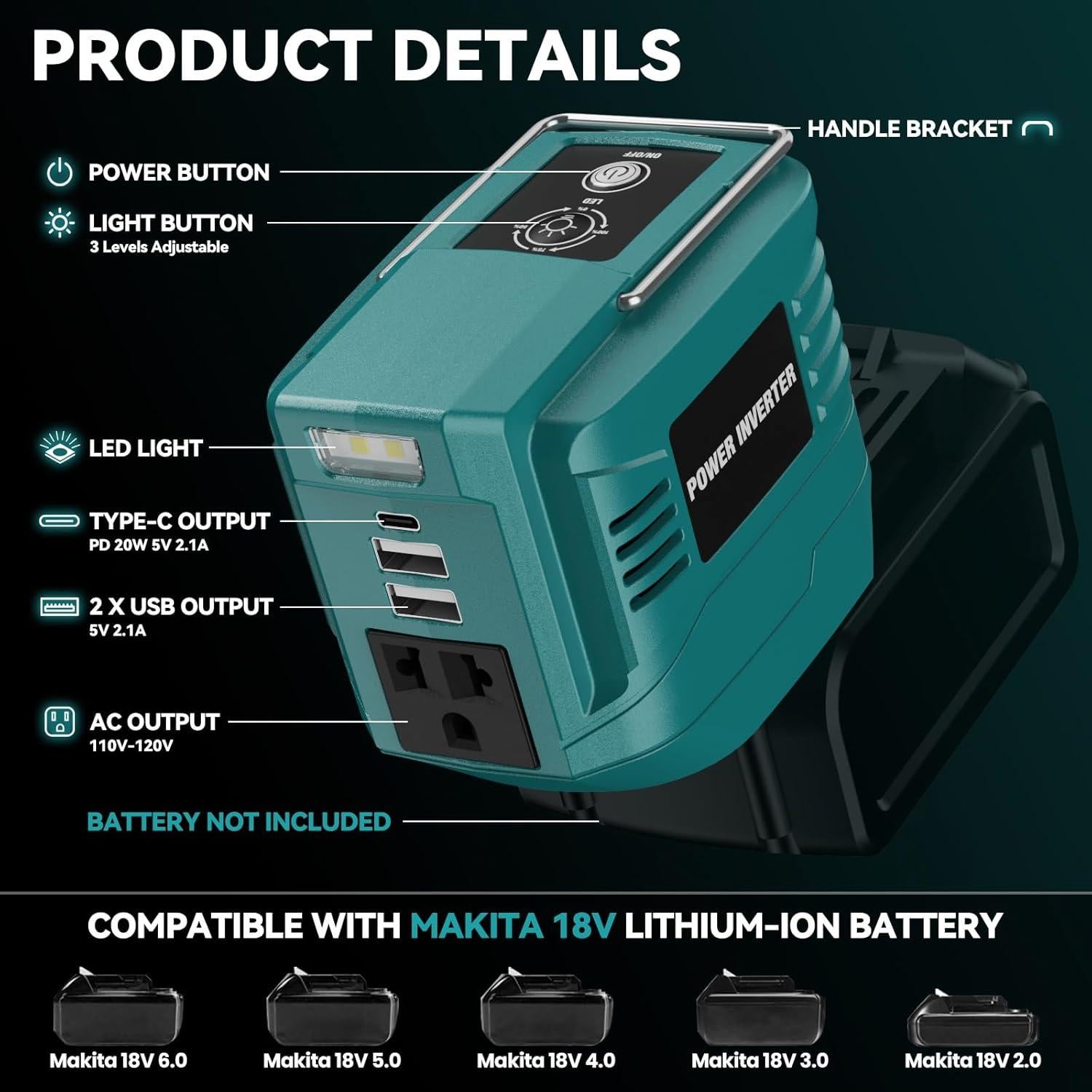Inversor de Potencia 200W VAXCANZE para Baterías Makita 18V