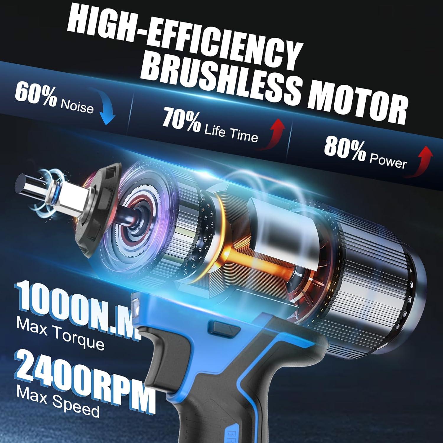 Llave de Impacto Eléctrica AZZUNO 1000Nm 1/2'' Inalámbrica