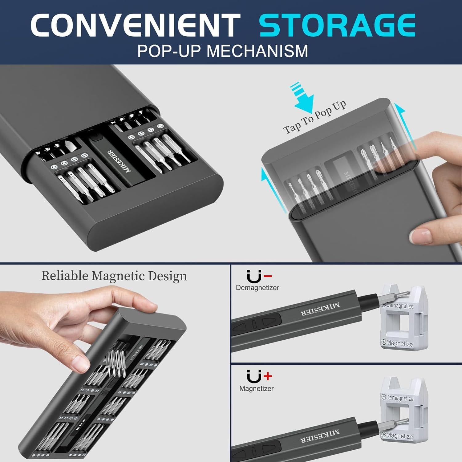 Destornillador Eléctrico Mini MIKESIER 3.7V 64 Puntas Magnéticas
