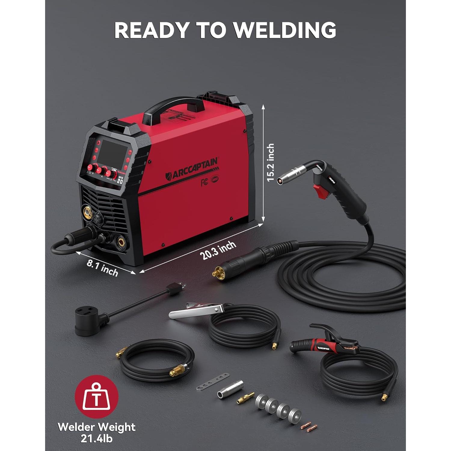 ARCCAPTAIN MIG Welder, 200Amp 6 in 1 Gas MIG/Gasless Flux Core MIG/Stick/Lift TIG/Spot welding/Spool Gun 110V/220V Aluminum Multi Process Welding Machine with LED Digital Display, Burn Back Adjustment