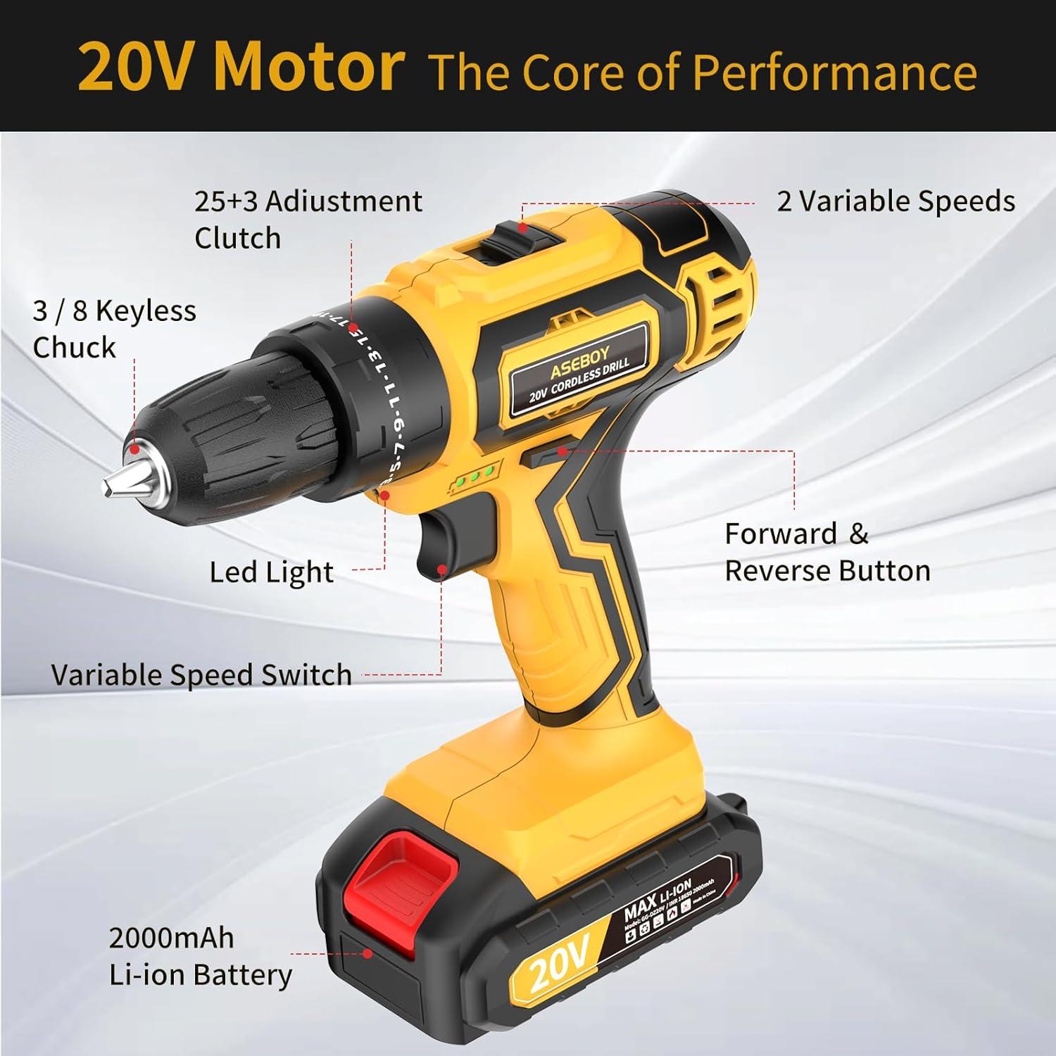 Taladro Inalámbrico Aseboy 20V con 1 Batería y Cargador