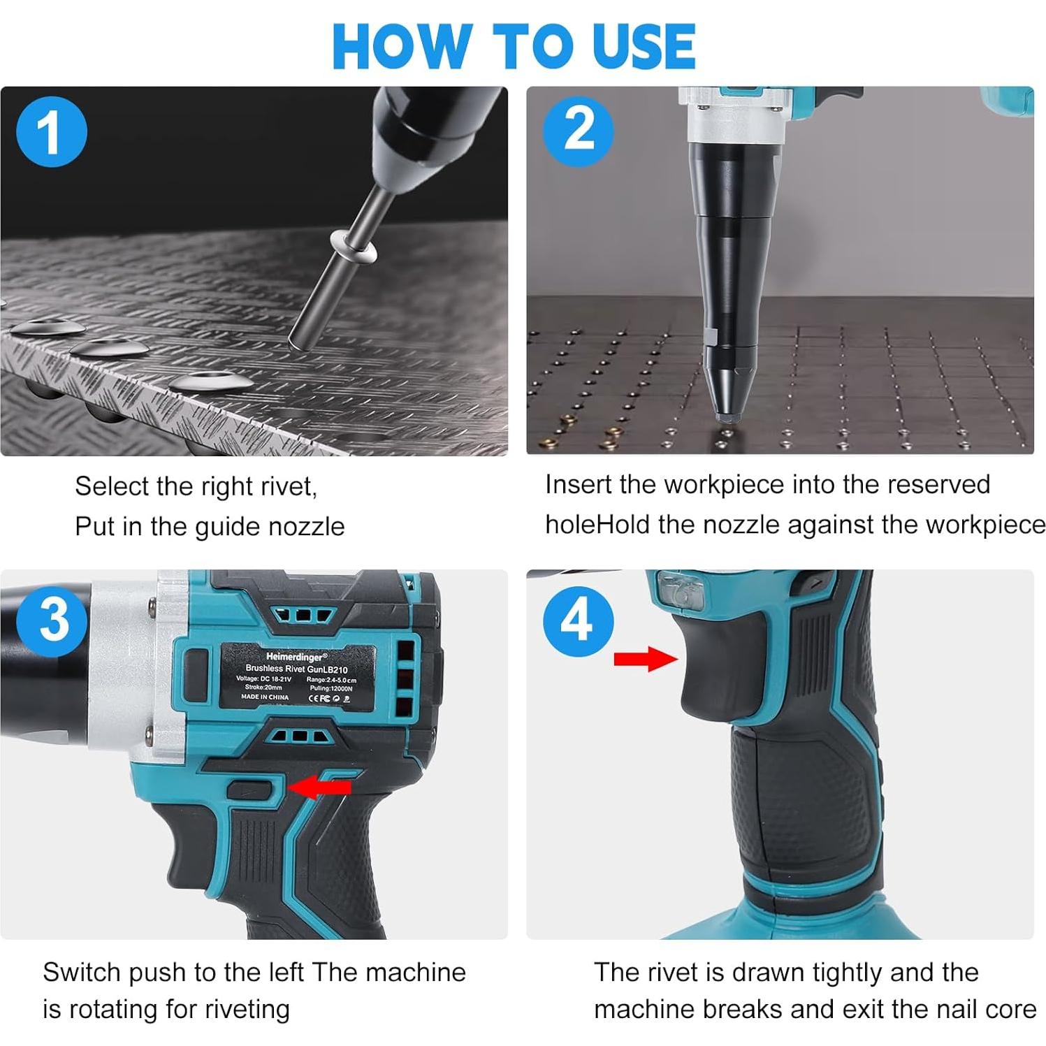 Pistola de Remaches Inalámbrica Heimerdinger LB210 12000N