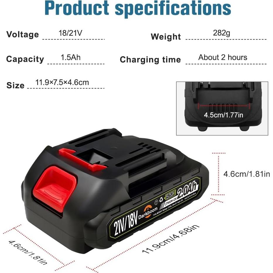 2 Baterías de Litio 21V 2.0Ah para Herramientas Makita