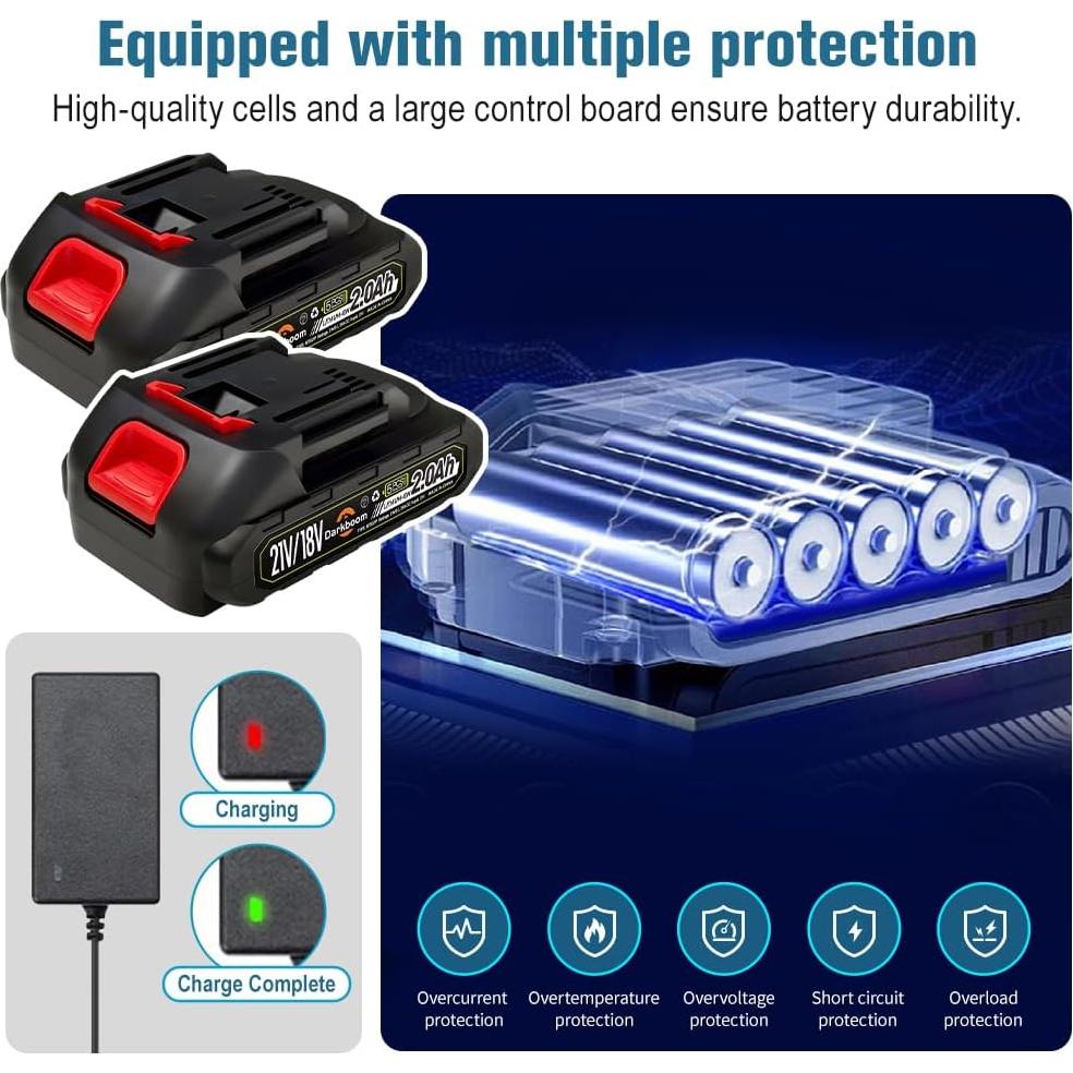 2 Baterías de Litio 21V 2.0Ah para Herramientas Makita