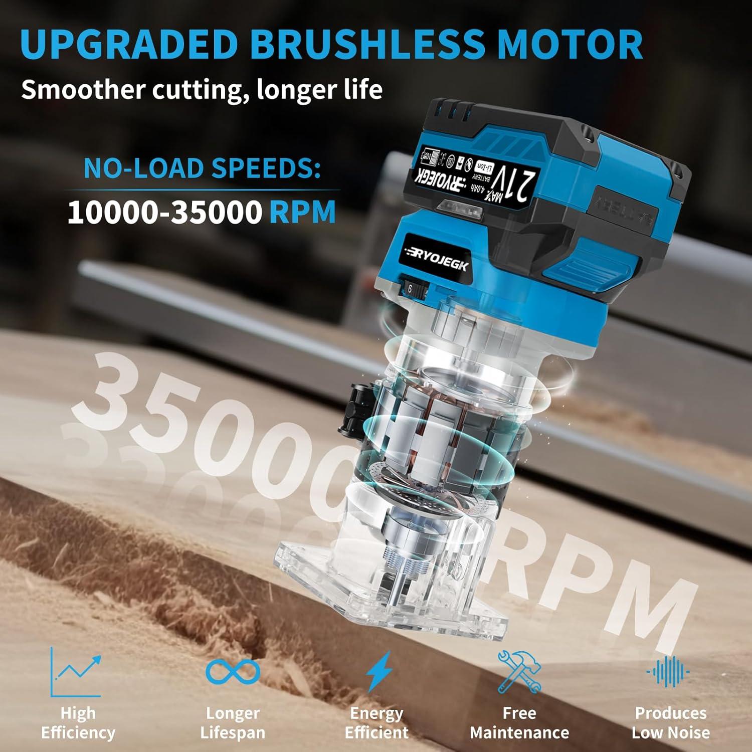 Fresadora Inalámbrica RYOJEGK 21V con 2 Baterías 4.0Ah y 20 Puntas