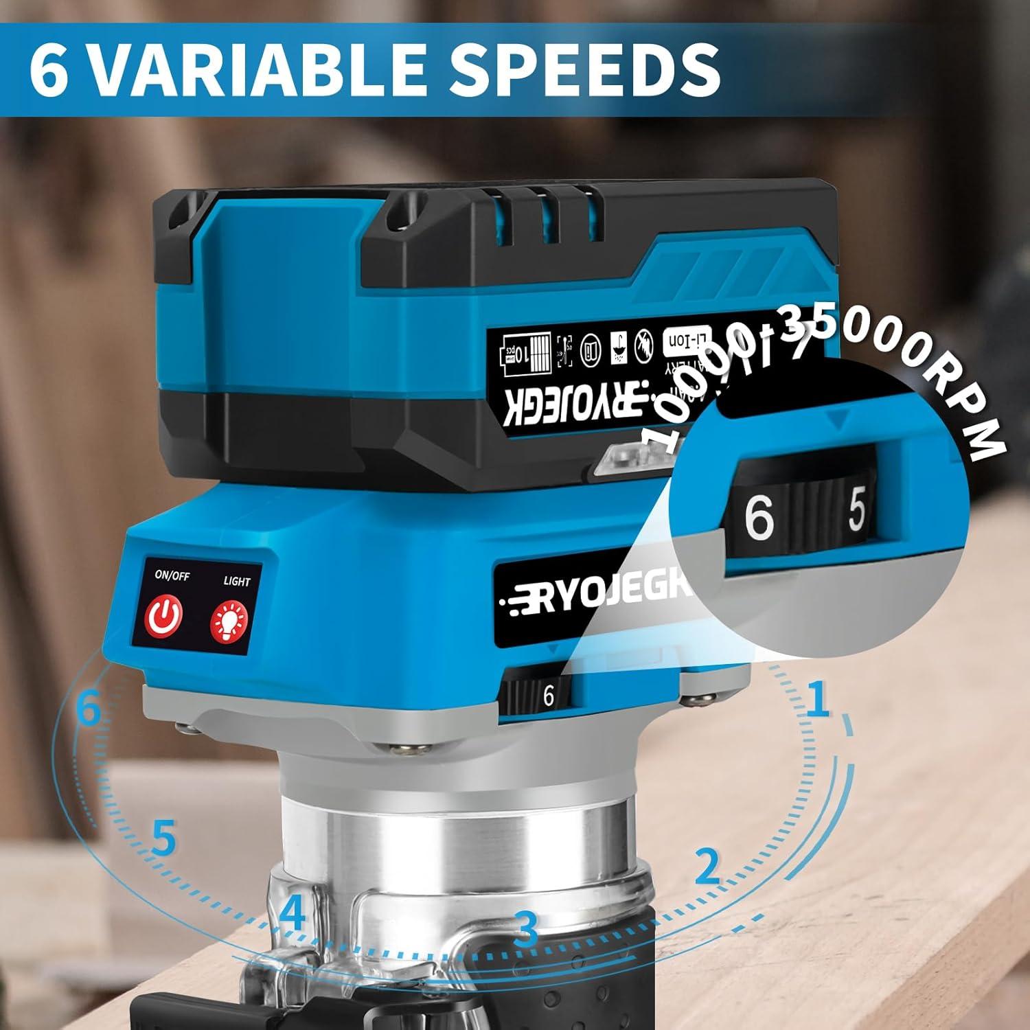 Fresadora Inalámbrica RYOJEGK 21V con 2 Baterías 4.0Ah y 20 Puntas