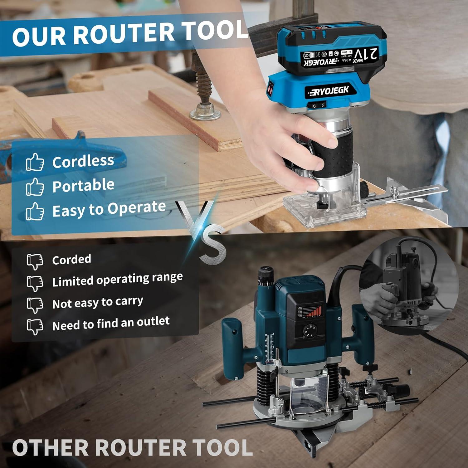 Fresadora Inalámbrica RYOJEGK 21V con 2 Baterías 4.0Ah y 20 Puntas