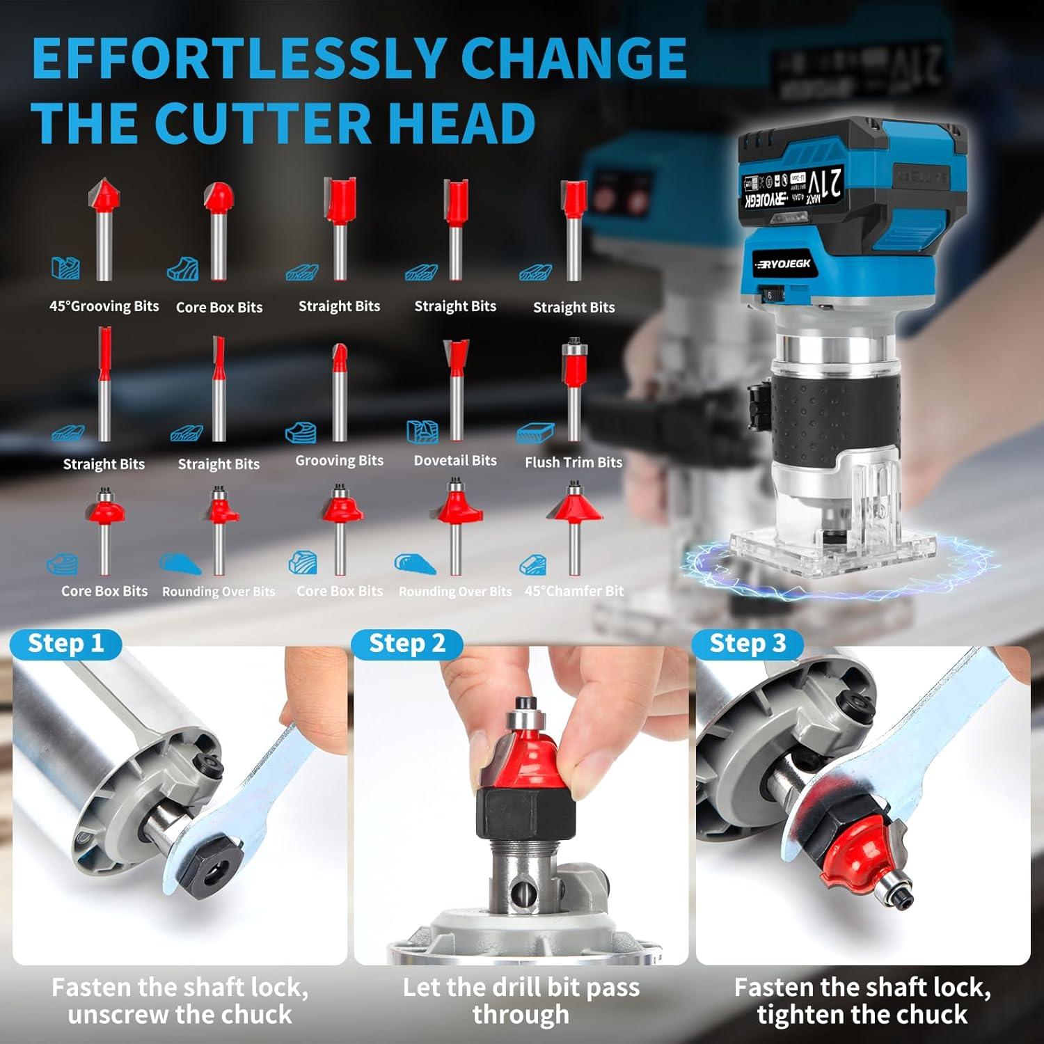 Fresadora Inalámbrica RYOJEGK 21V con 2 Baterías 4.0Ah y 20 Puntas